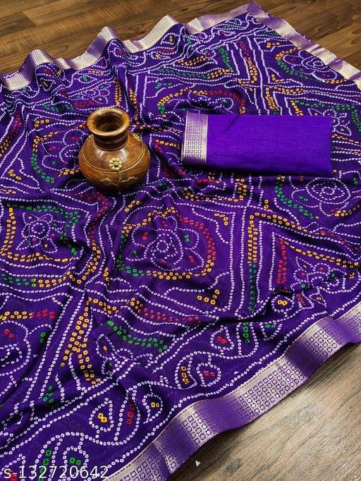 Mysstre Chiffon Printed Saree With Unstitched Blouse Piece ( Purple ) Mysstre Chiffon Printed Saree With Unstitched Blouse Piece ( Purple )
