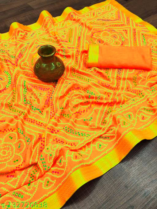     			Mysstre Chiffon Printed Saree With Unstitched Blouse Piece ( Yellow )