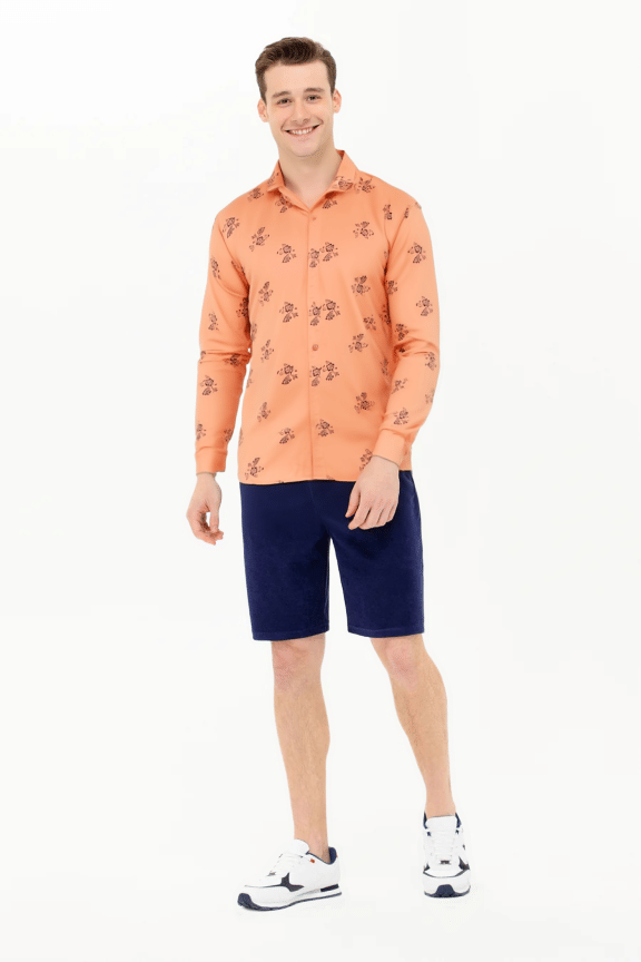 NEW-18 Cotton Blend Regular Fit Printed Full Sleeves Men's Casual Shirt - Orange ( Pack of 1 ) NEW-18 Cotton Blend Regular Fit Printed Full Sleeves Men's Casual Shirt - Orange ( Pack of 1 )
