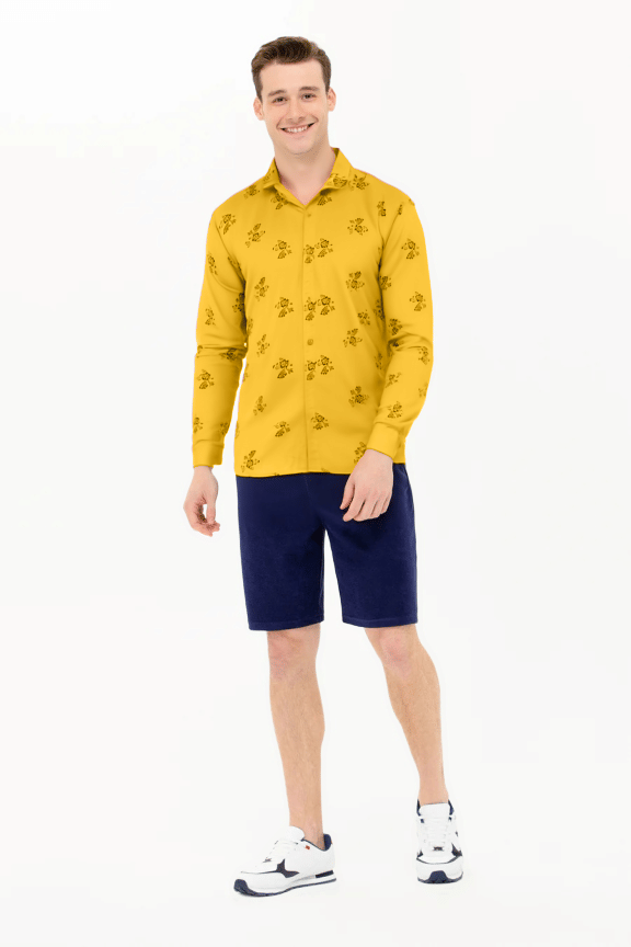 NEW-18 Cotton Blend Regular Fit Printed Full Sleeves Men's Casual Shirt - Yellow ( Pack of 1 ) NEW-18 Cotton Blend Regular Fit Printed Full Sleeves Men's Casual Shirt - Yellow ( Pack of 1 )