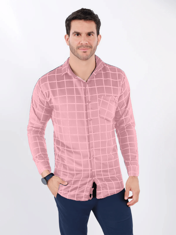     			NEW-18 Cotton Blend Regular Fit Printed Full Sleeves Men's Casual Shirt - Pink ( Pack of 1 )
