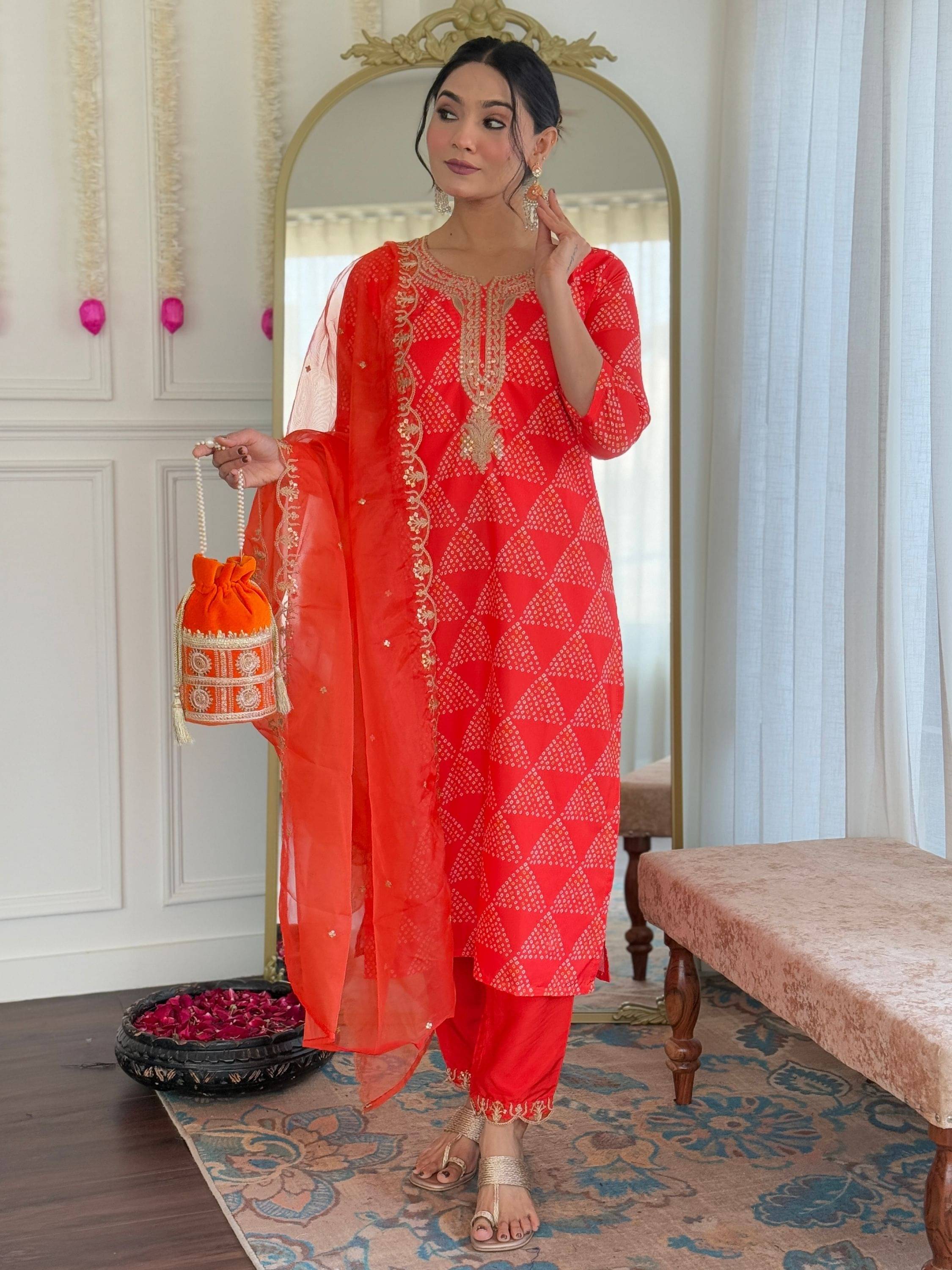 Niza Fashion Women Crepe Printed Straight Kurti With Pants ( Orange ) Niza Fashion Women Crepe Printed Straight Kurti With Pants ( Orange )