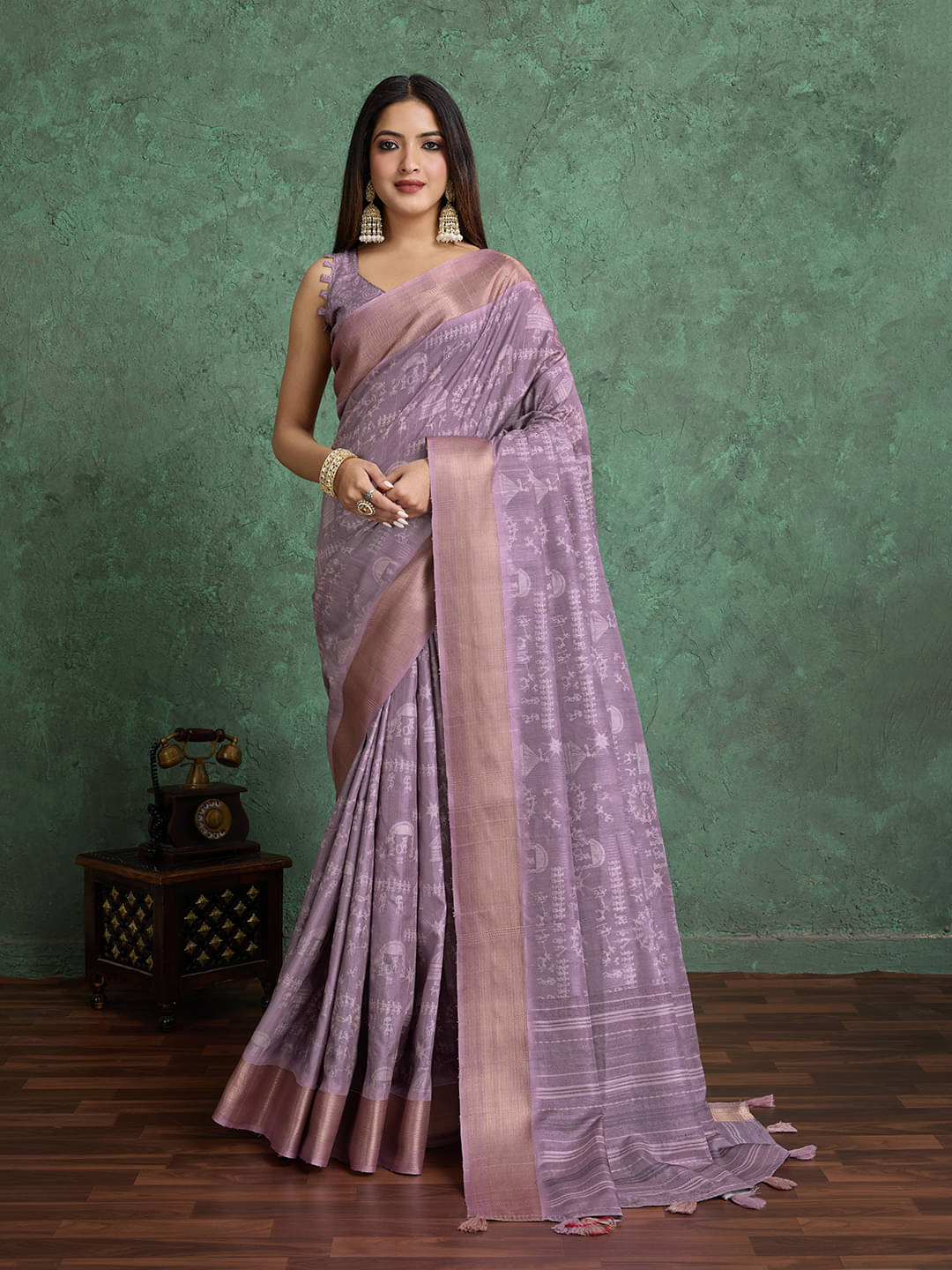     			RekhaManiyar Silk Blend Printed Saree With Unstitched Blouse Piece ( Pink )