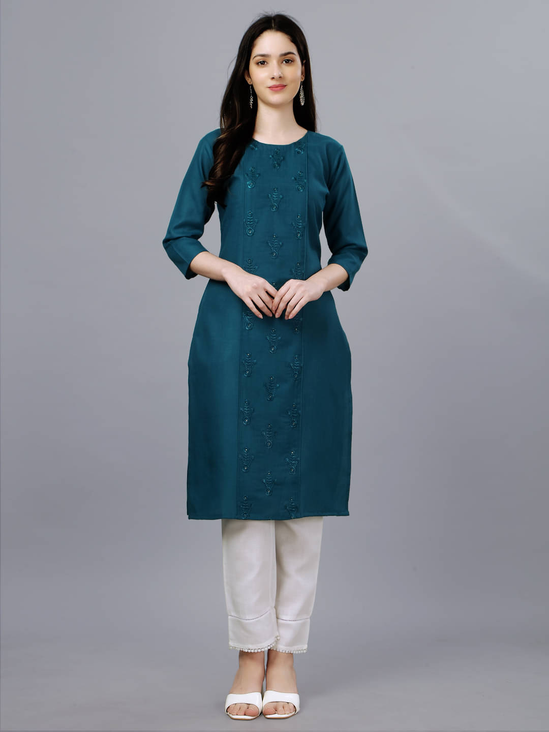 Replicraft Store Women's Cotton Embroidered A-line Kurti - ( Blue )     			Replicraft Store Women's Cotton Embroidered A-line Kurti - ( Blue )