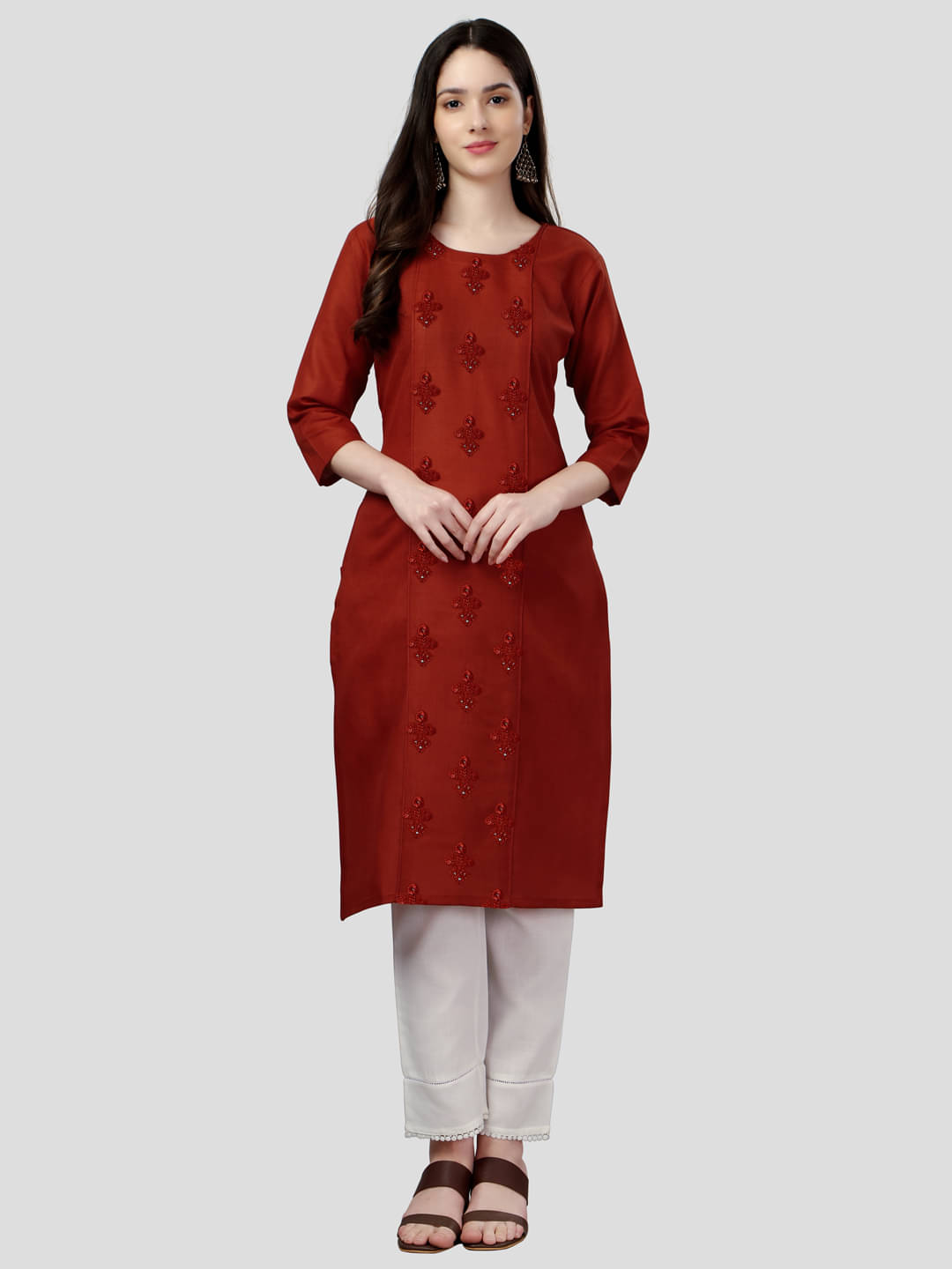 Replicraft Store Women's Cotton Embroidered A-line Kurti - ( Orange ) Replicraft Store Women's Cotton Embroidered A-line Kurti - ( Orange )