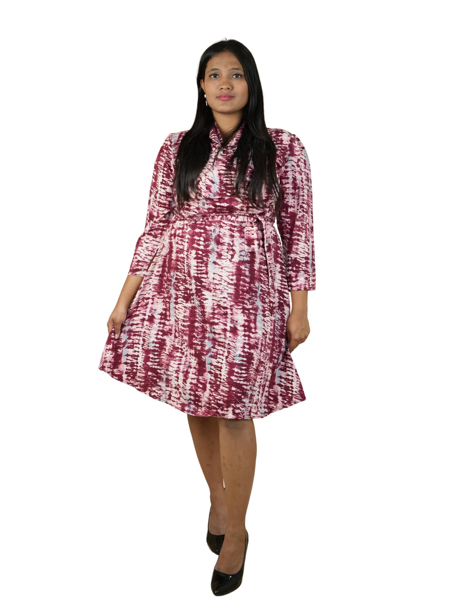 Ridaa Women's Georgette Dyed Fit & Flare Dress ( Maroon ) Ridaa Women's Georgette Dyed Fit & Flare Dress ( Maroon )