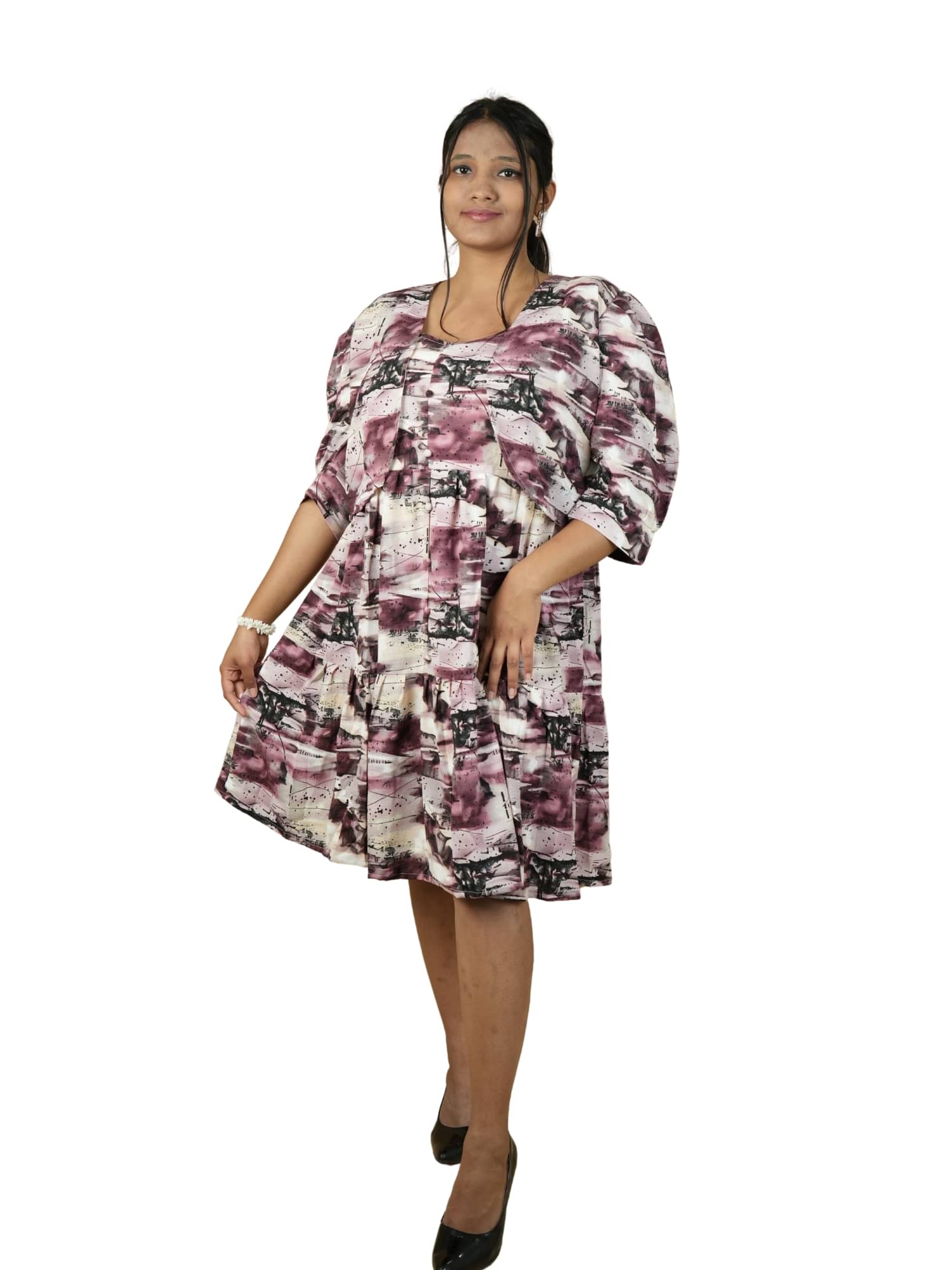 Ridaa Women's Georgette Printed Fit & Flare Dress ( Pink ) Ridaa Women's Georgette Printed Fit & Flare Dress ( Pink )