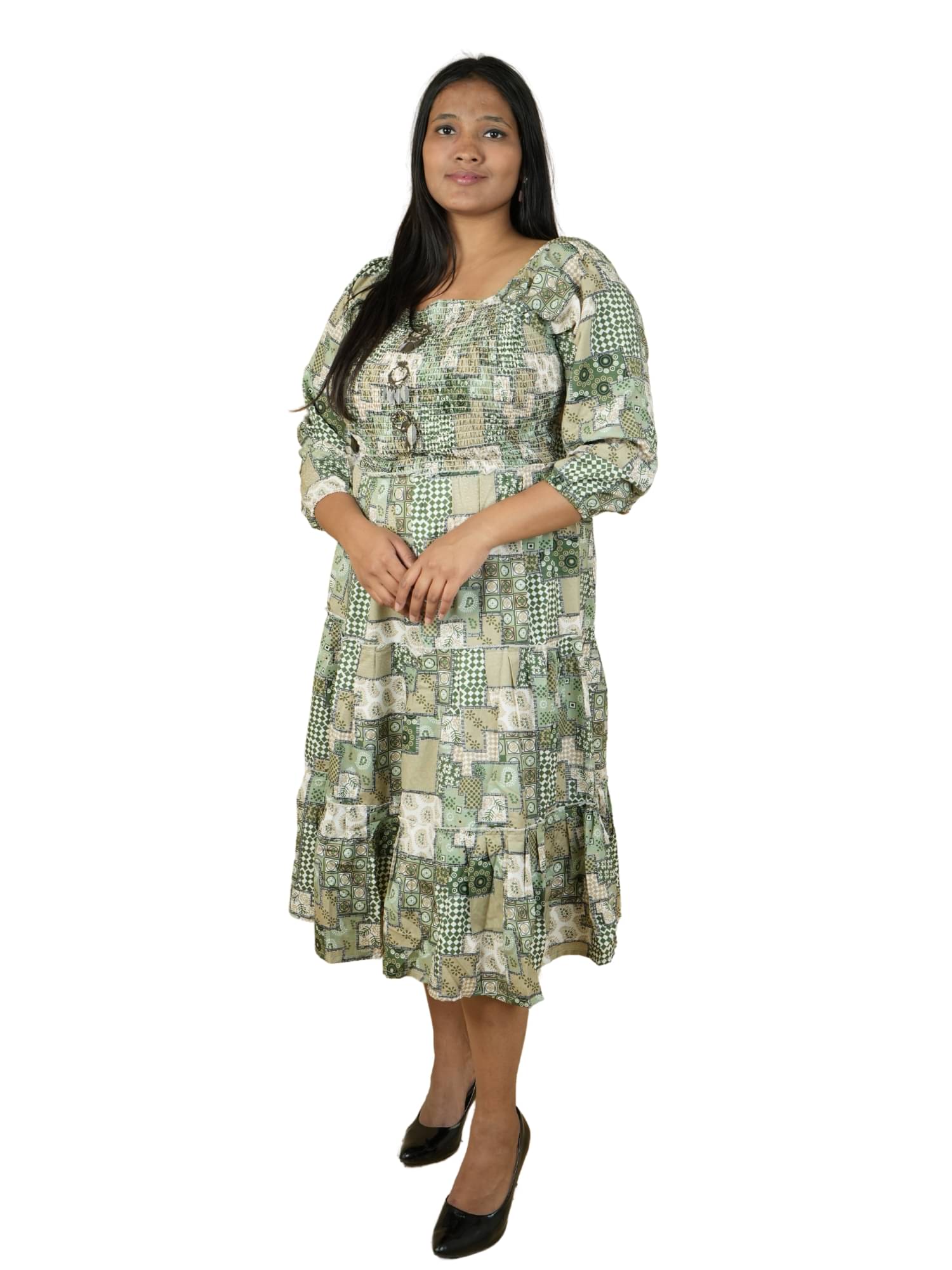 Ridaa Women's Georgette Printed Fit & Flare Dress ( Green ) Ridaa Women's Georgette Printed Fit & Flare Dress ( Green )