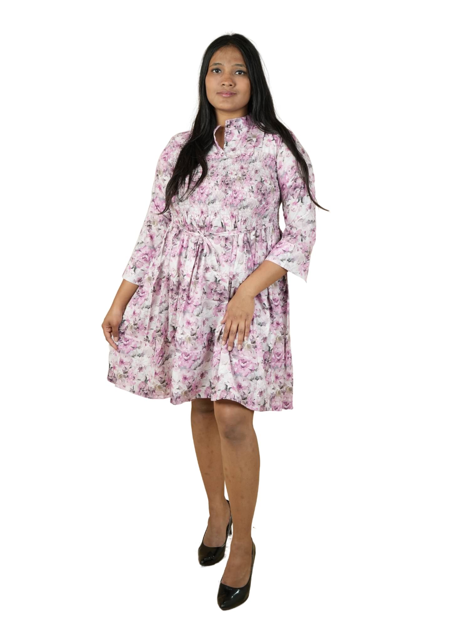     			Ridaa Women's Georgette Printed Fit & Flare Dress ( Pink )