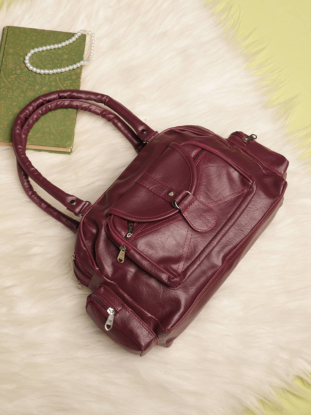     			Springberry Satchel Bag PU Set of 1 ( Maroon )