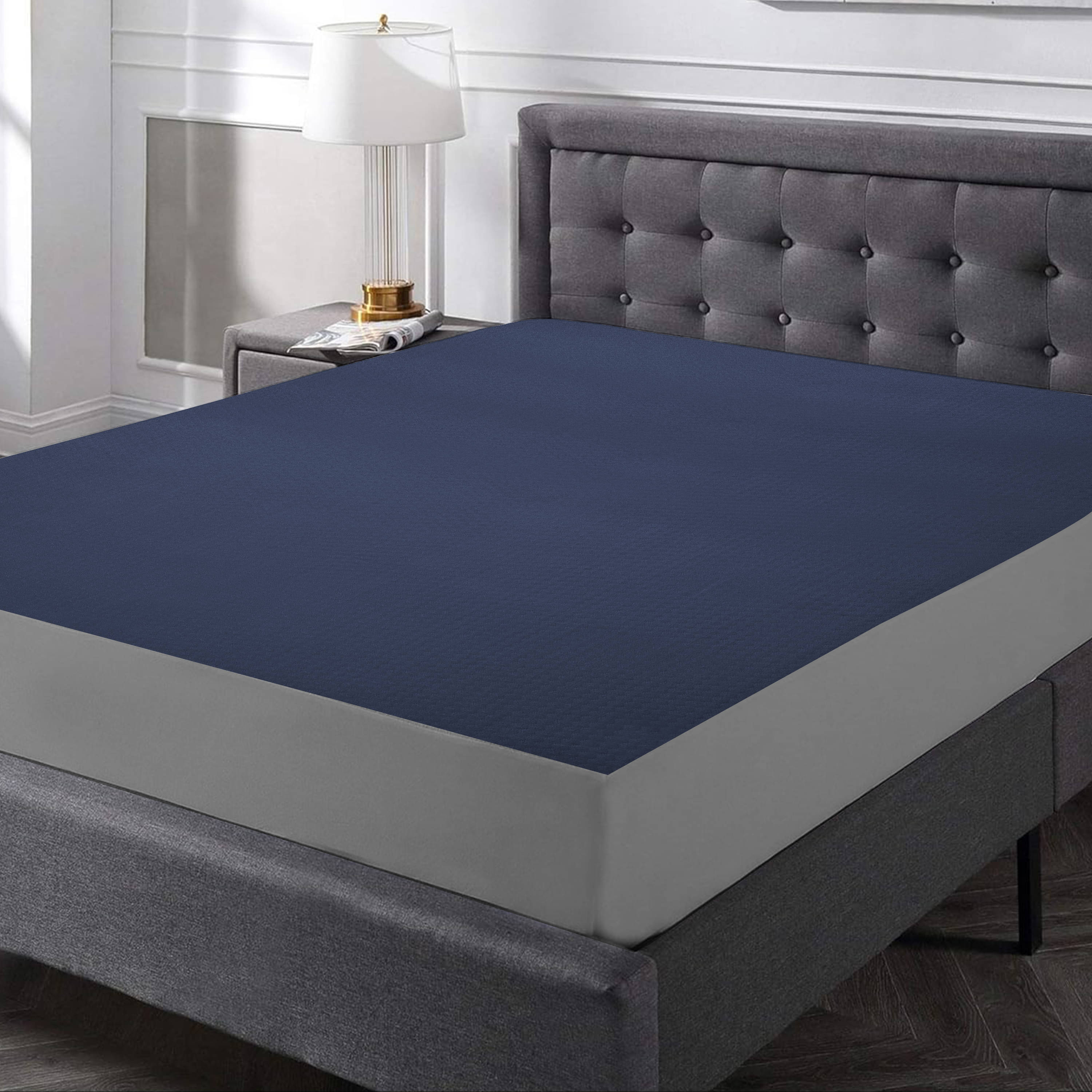     			The Sleep Protectors Navy Blue Cotton Mattress Cover