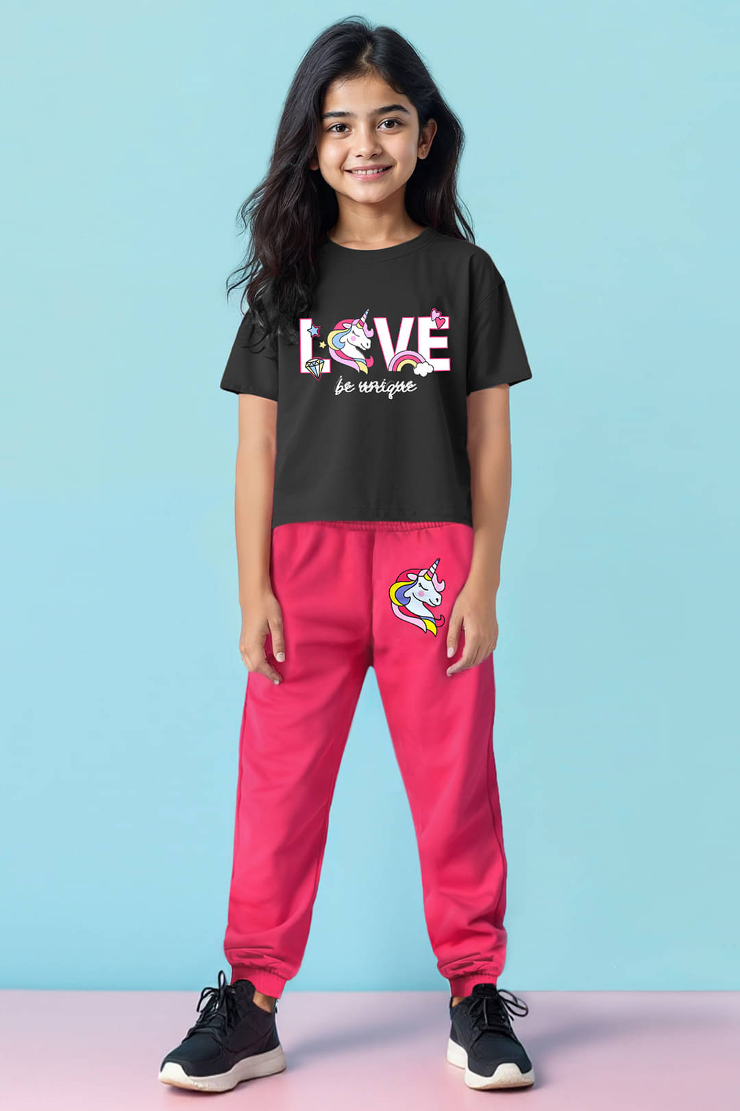     			Trampoline Pack of 1 Girls Cotton Blend T-shirt & Pants ( Pink & Black )