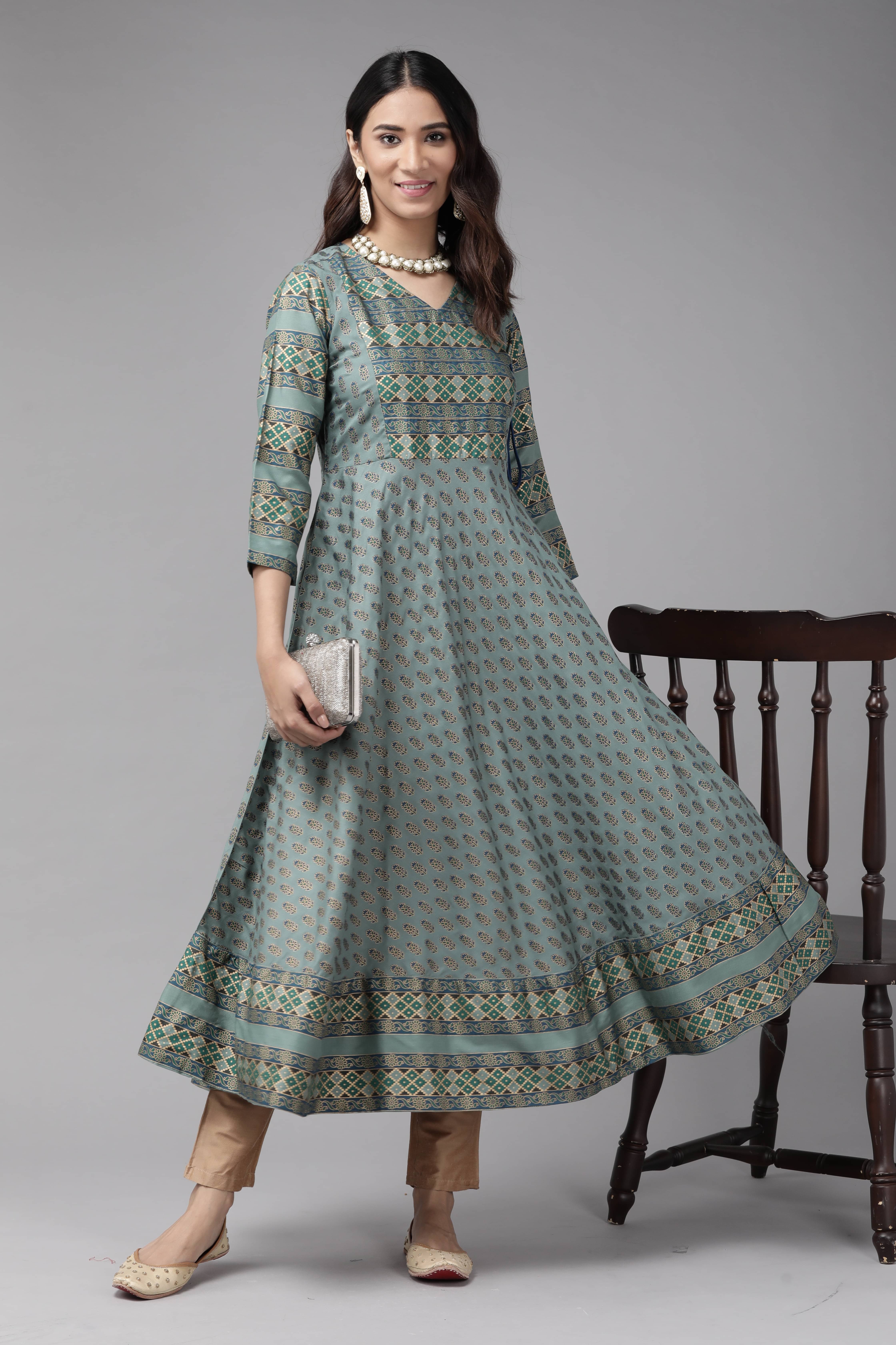     			Yash Gallery Women's Rayon Printed Anarkali Kurti - ( Green )