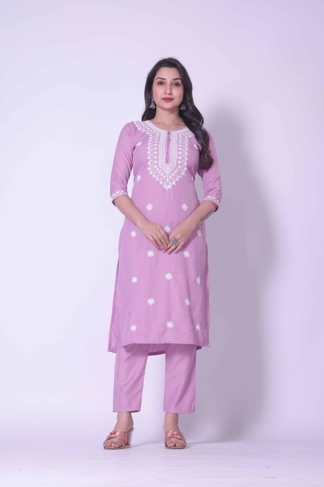 zasvo Women Rayon Embroidered Straight Kurti With Pants ( Pink ) zasvo Women Rayon Embroidered Straight Kurti With Pants ( Pink )