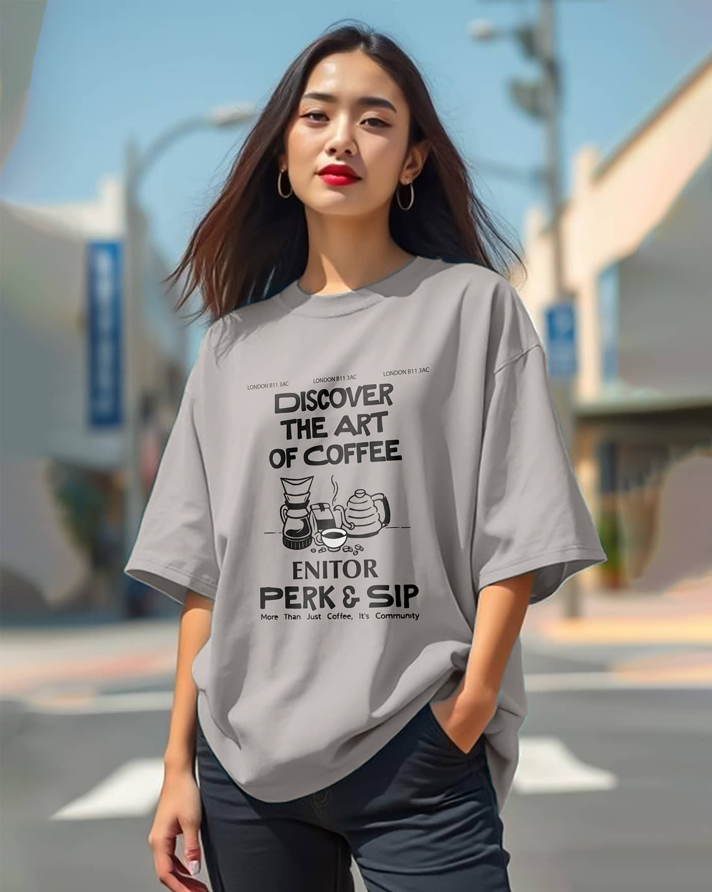 AUSK Women Cotton Blend Printed Oversized Round Neck T-Shirt ( Grey )