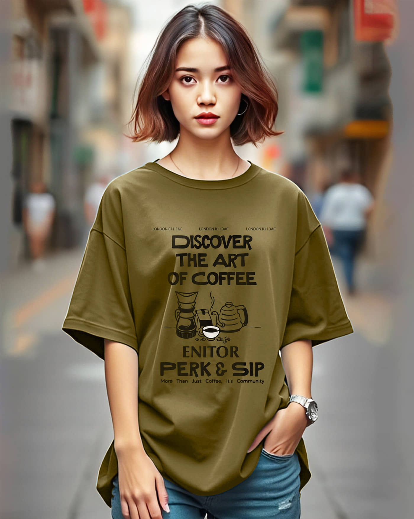 ENITOR Women Cotton Blend Printed Oversized Round Neck T-Shirt ( Grey )