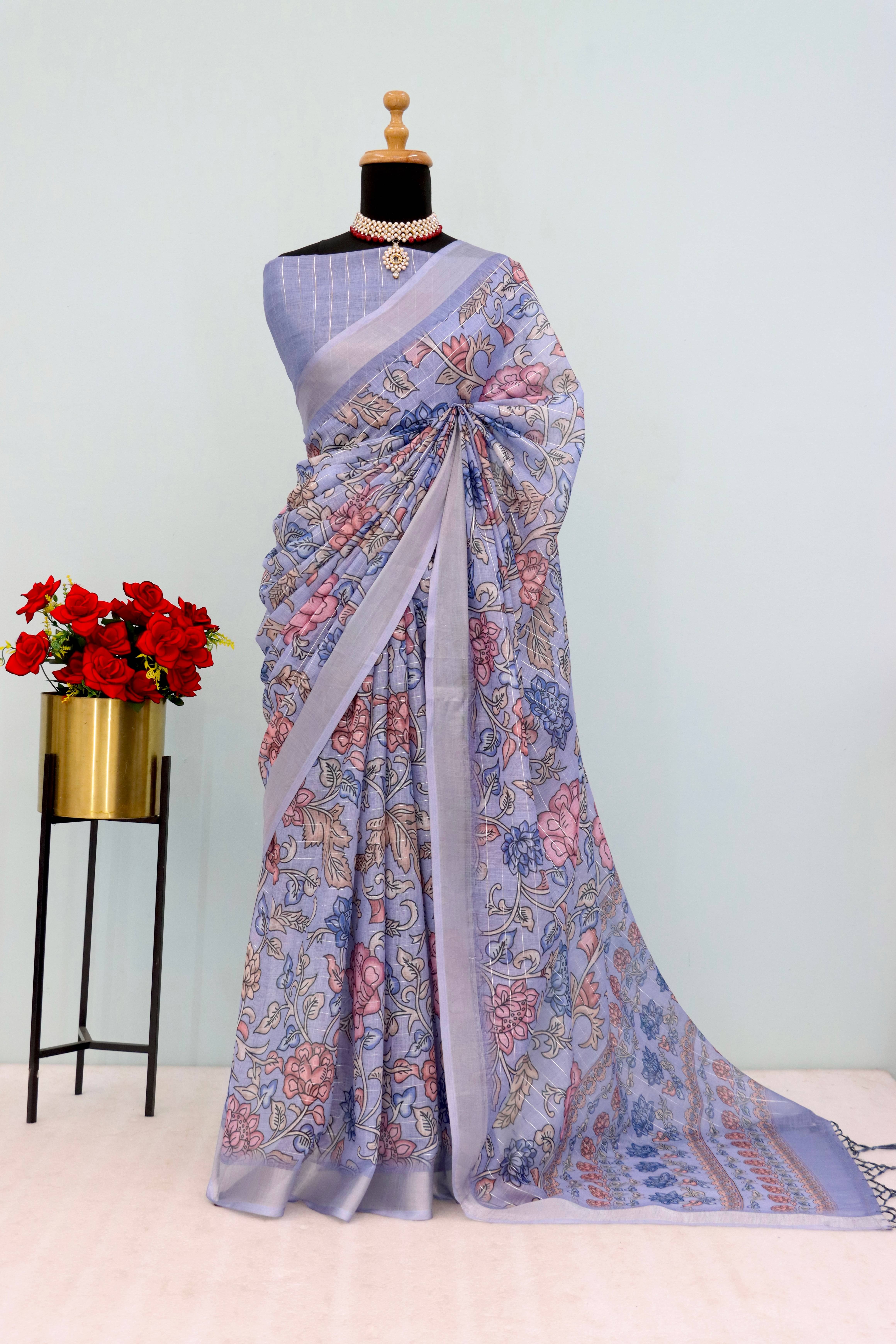     			Gullak Linen Printed Saree With Unstitched Blouse Piece ( Multicolor )