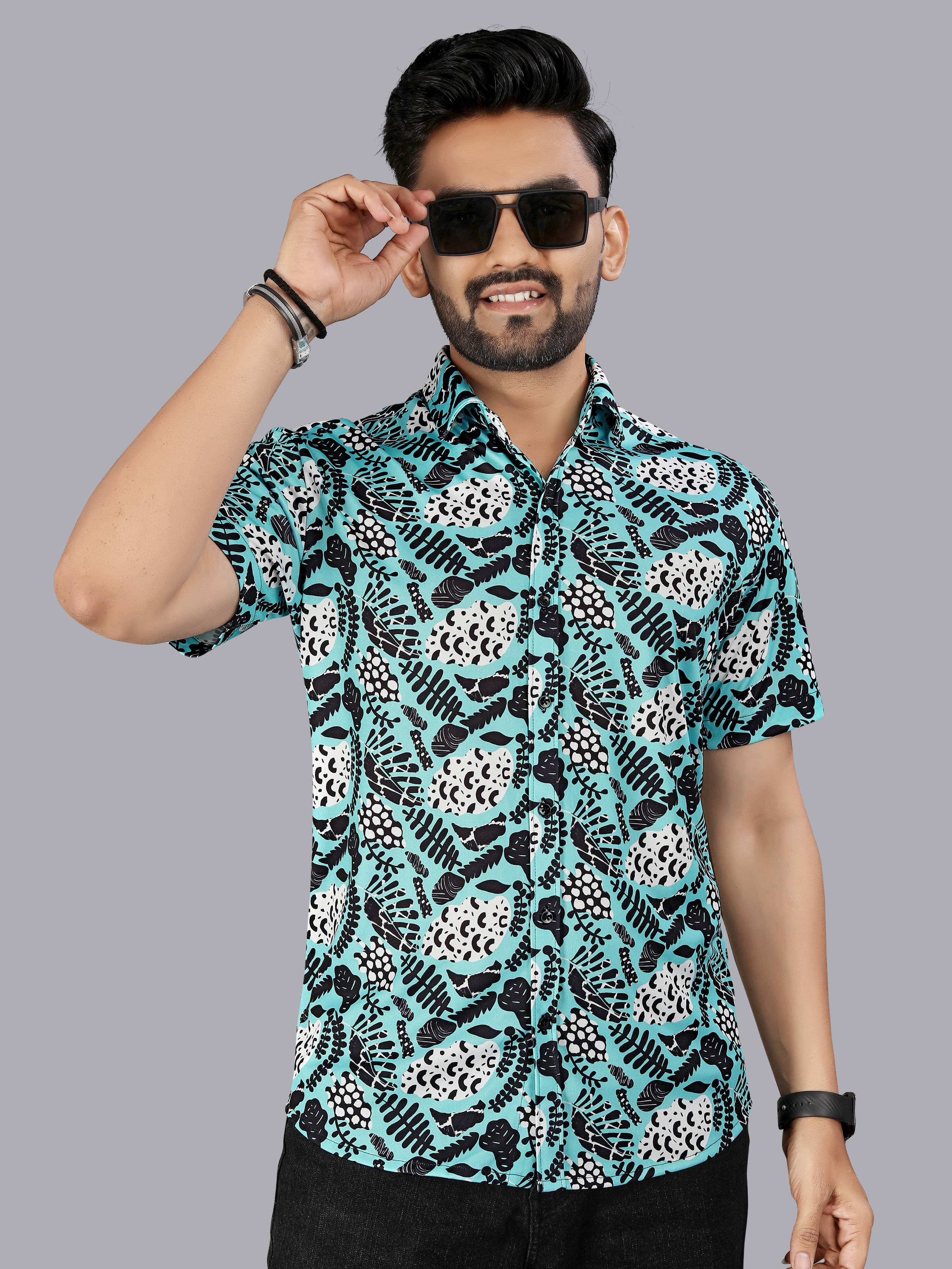     			FTX Polyester Regular Fit Printed Half Sleeves Men's Casual Shirt - Aqua Blue ( Pack of 1 )