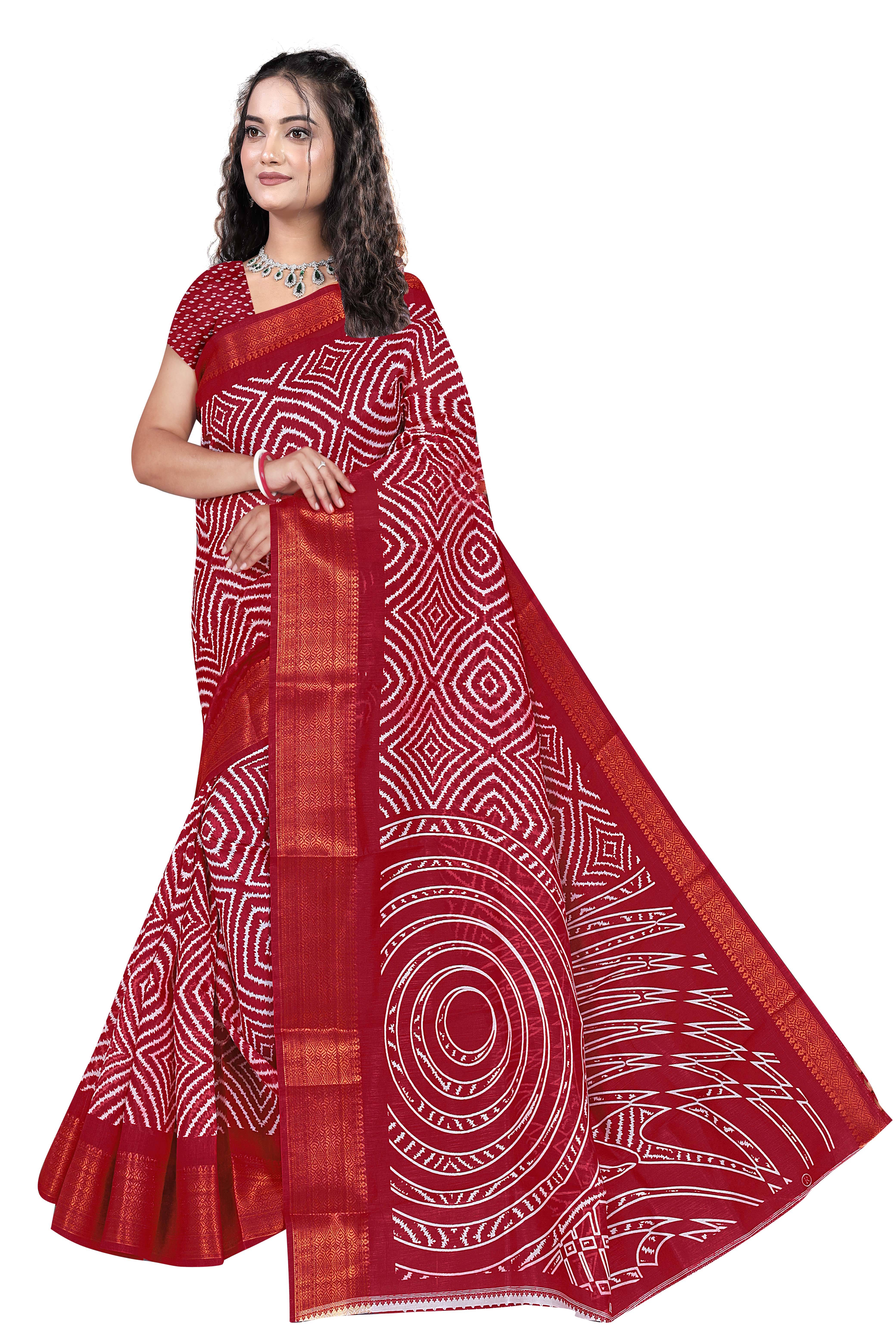     			Gullak Art Silk Printed Bandhani Sarees With Unstitched Blouse Piece ( Maroon )