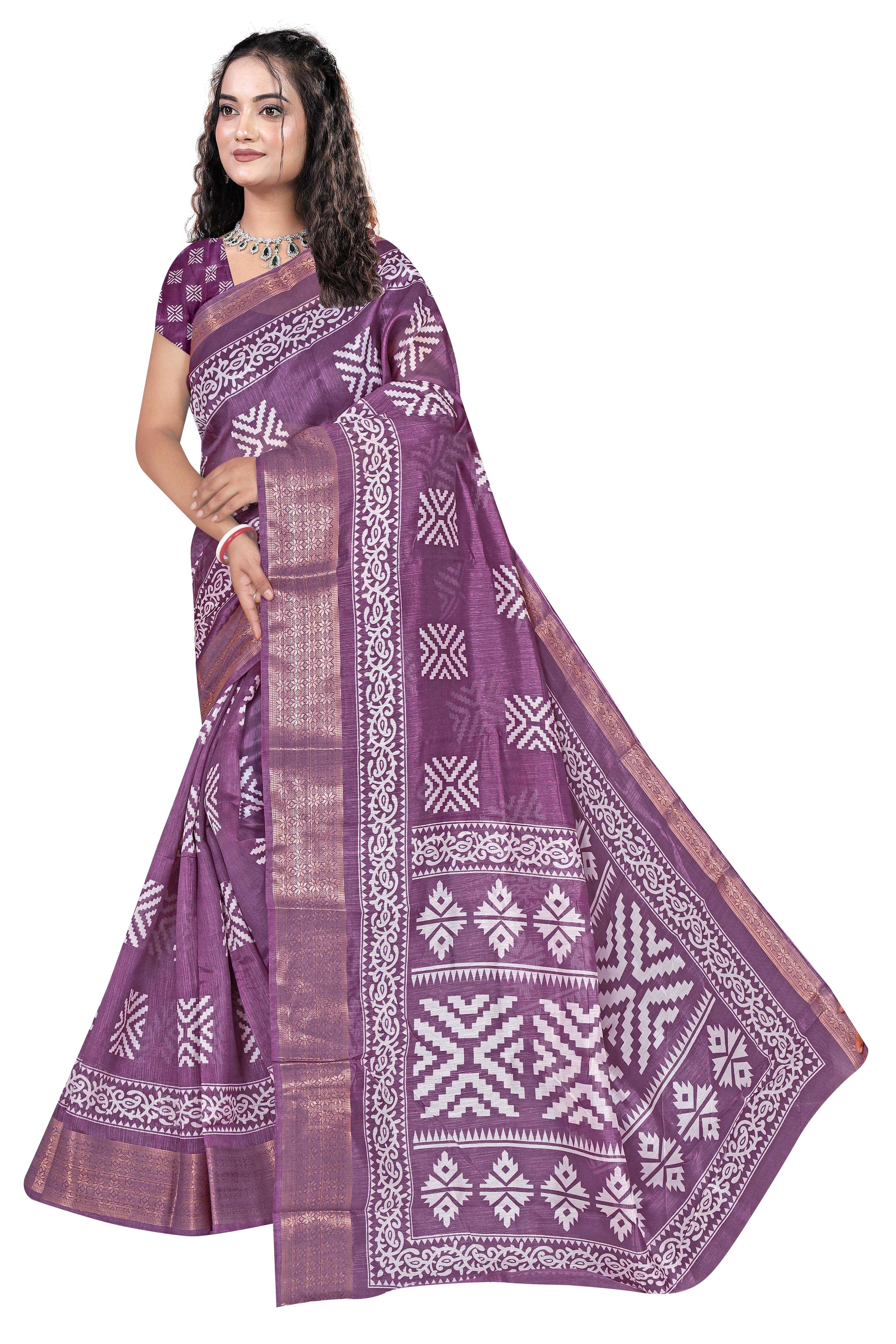     			Gullak Art Silk Printed Bandhani Sarees With Unstitched Blouse Piece ( Purple )