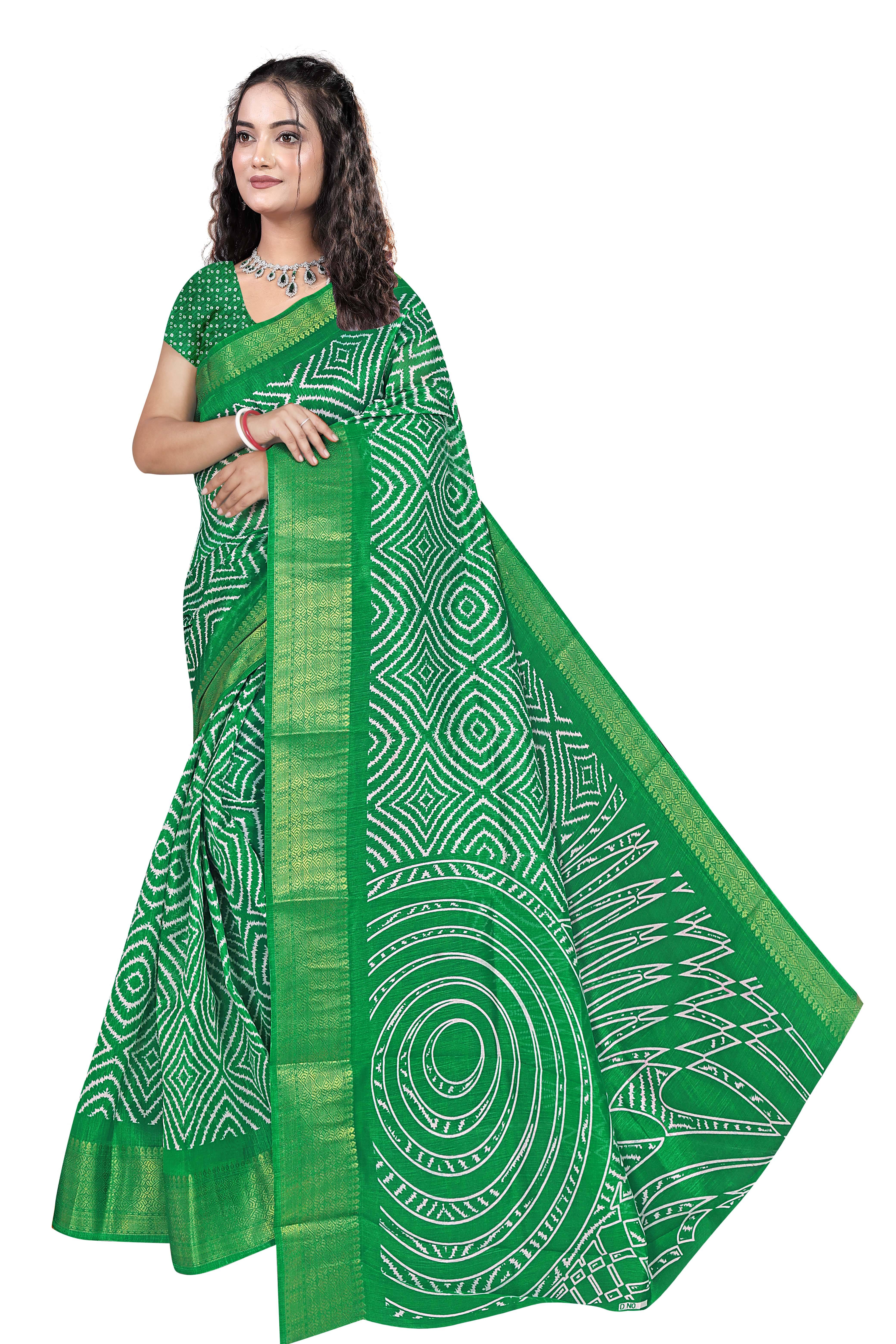 Gullak Art Silk Printed Bandhani Sarees With Unstitched Blouse Piece ( Green ) Gullak Art Silk Printed Bandhani Sarees With Unstitched Blouse Piece ( Green )