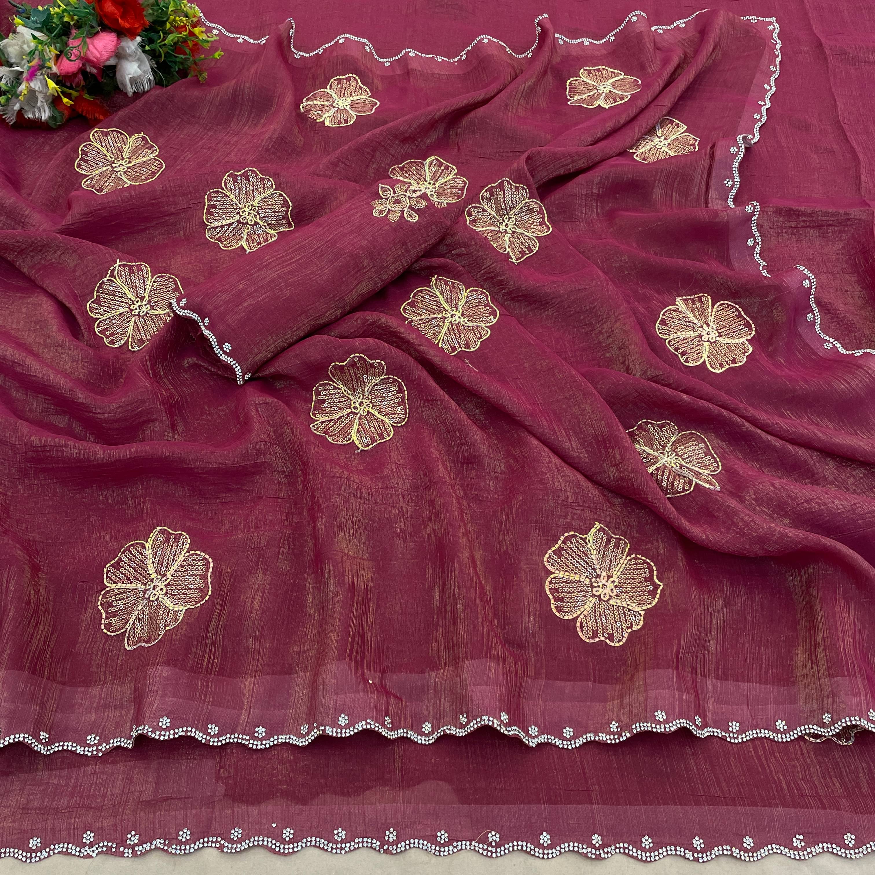     			Gullak Chiffon Embellished Chanderi saree With Unstitched Blouse Piece ( Multicolor )