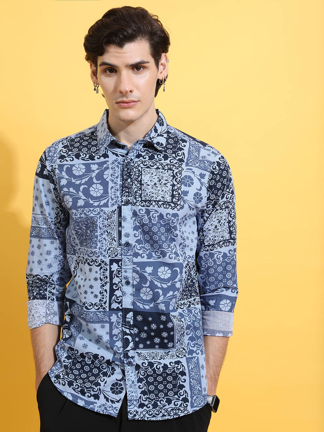     			Highlander 100% Cotton Slim Fit Printed Full Sleeves Men's Casual Shirt - Blue ( Pack of 1 )
