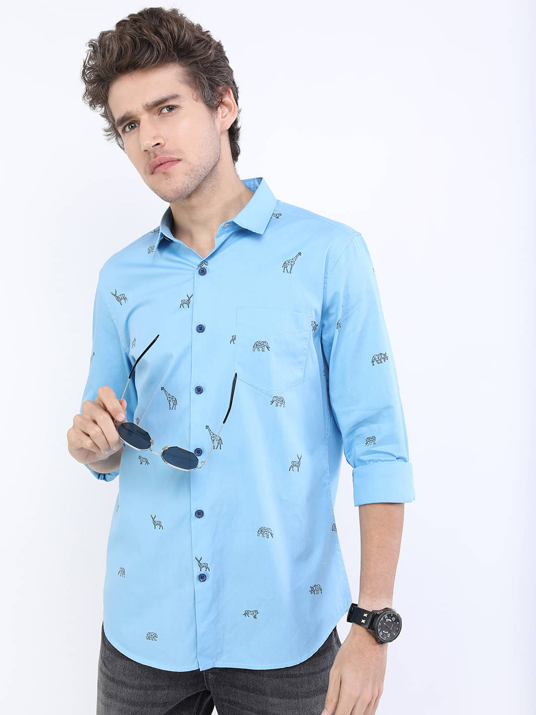 Highlander 100% Cotton Slim Fit Printed Full Sleeves Men's Casual Shirt - Blue ( Pack of 1 ) Highlander 100% Cotton Slim Fit Printed Full Sleeves Men's Casual Shirt - Blue ( Pack of 1 )