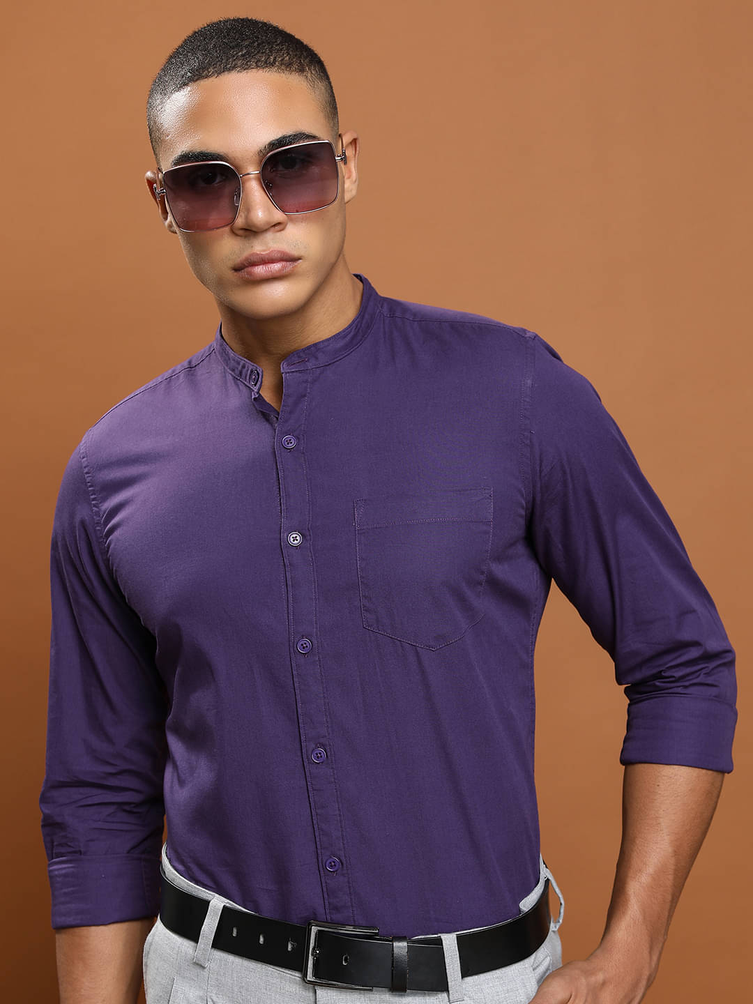     			Highlander 100% Cotton Slim Fit Solids Full Sleeves Men's Casual Shirt - Purple ( Pack of 1 )