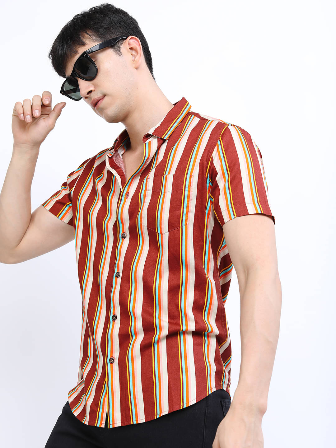 Highlander 100% Cotton Slim Fit Striped Half Sleeves Men's Casual Shirt - Maroon ( Pack of 1 )     			Highlander 100% Cotton Slim Fit Striped Half Sleeves Men's Casual Shirt - Maroon ( Pack of 1 )