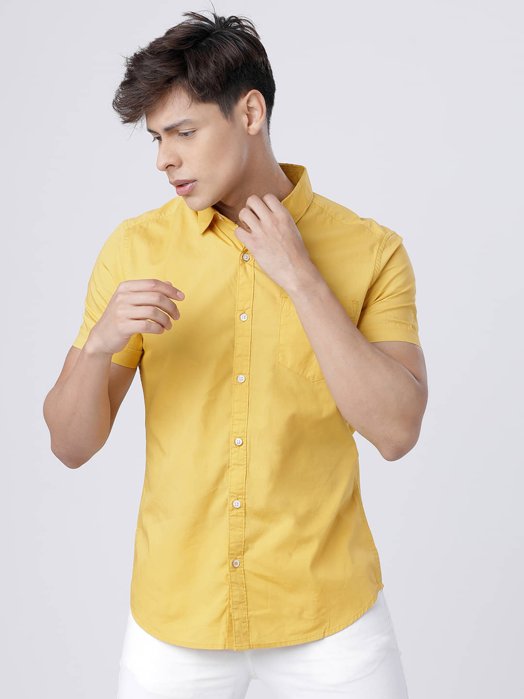 Highlander 100% Cotton Slim Fit Solids Half Sleeves Men's Casual Shirt - Mustard ( Pack of 1 )     			Highlander 100% Cotton Slim Fit Solids Half Sleeves Men's Casual Shirt - Mustard ( Pack of 1 )