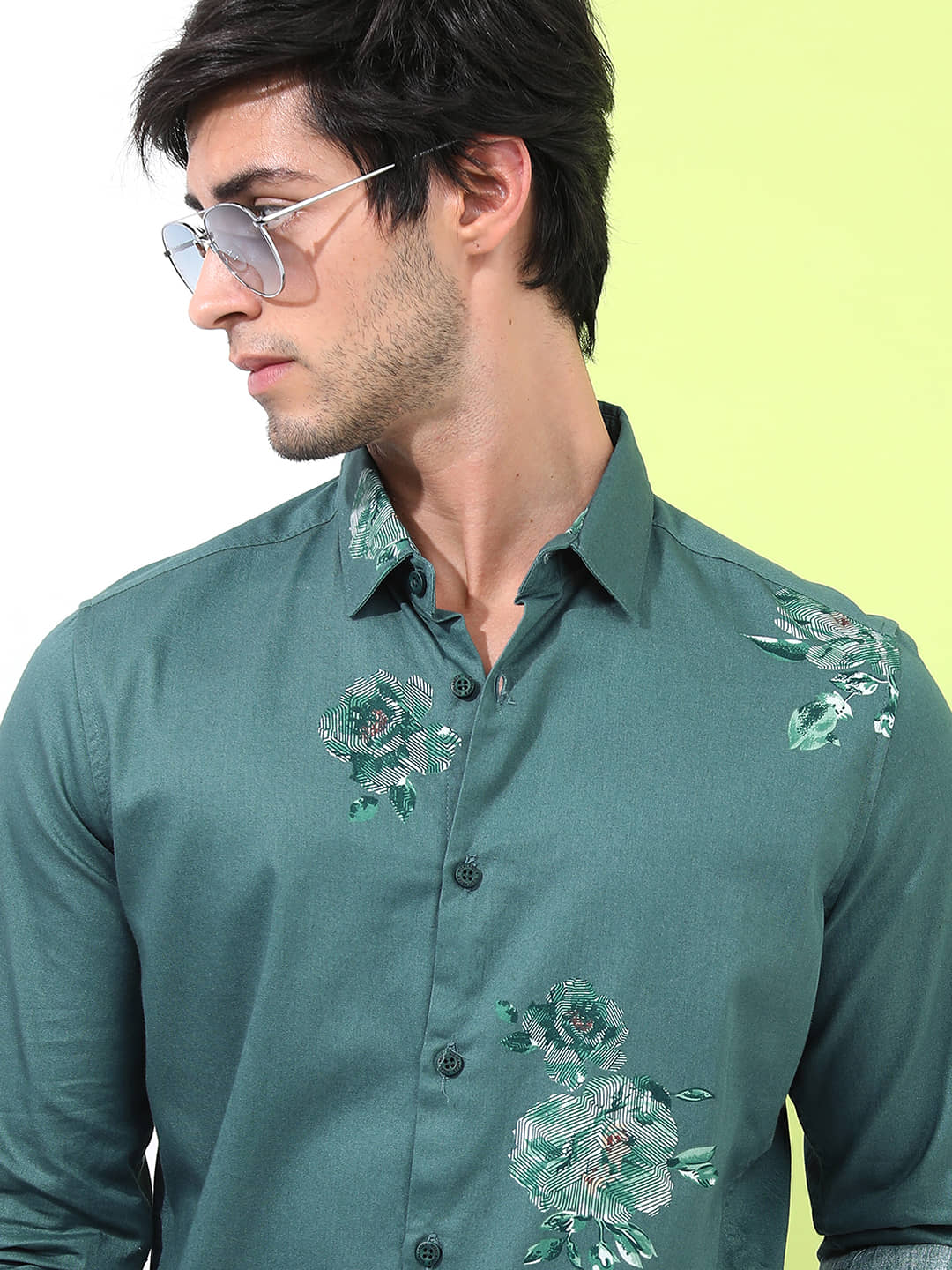 Highlander 100% Cotton Slim Fit Printed Full Sleeves Men's Casual Shirt - Teal ( Pack of 1 )