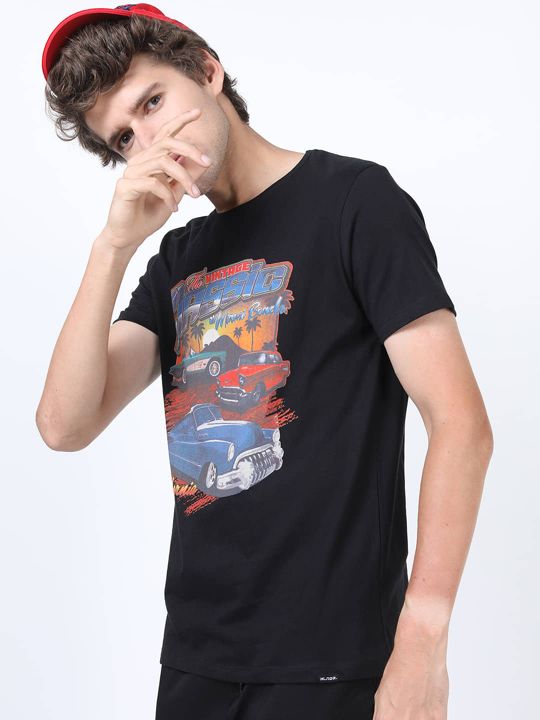 Highlander Men Cotton Slim Fit Printed T-Shirt ( Black )
