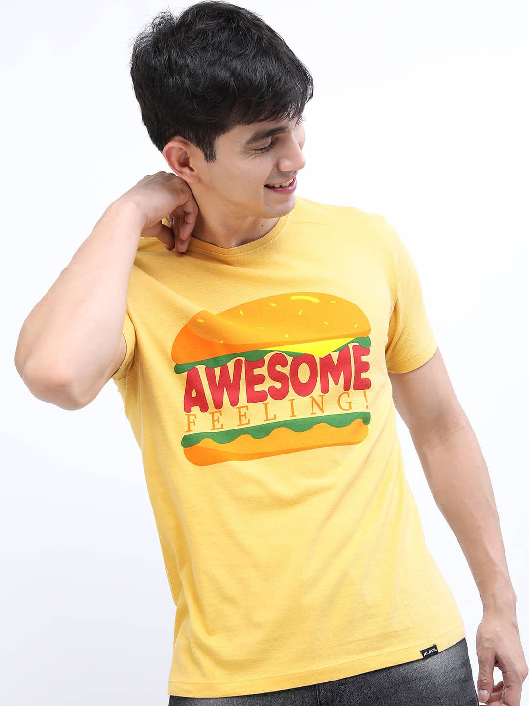 Highlander Men Cotton Slim Fit Printed T-Shirt ( Yellow )