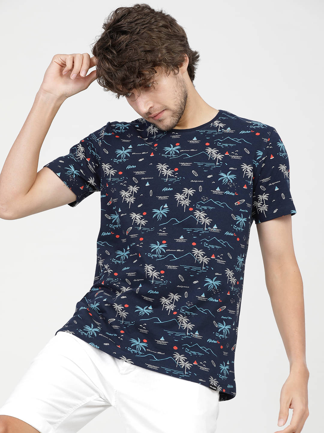     			Highlander Men Cotton Slim Fit Printed T-Shirt ( Navy )