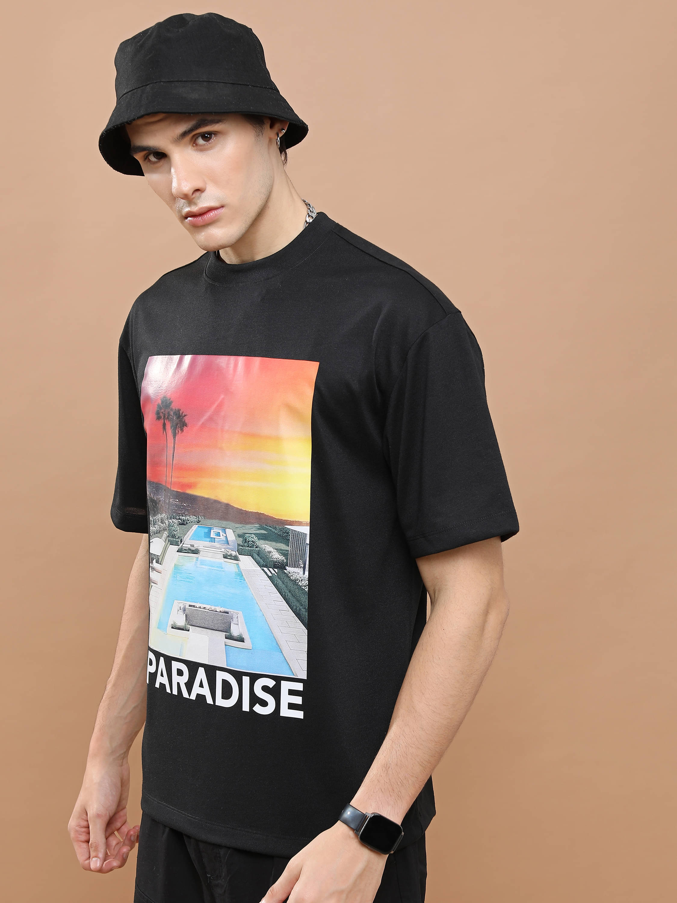 Highlander Men Polyester Oversized Fit Printed T-Shirt ( Black ) Highlander Men Polyester Oversized Fit Printed T-Shirt ( Black )