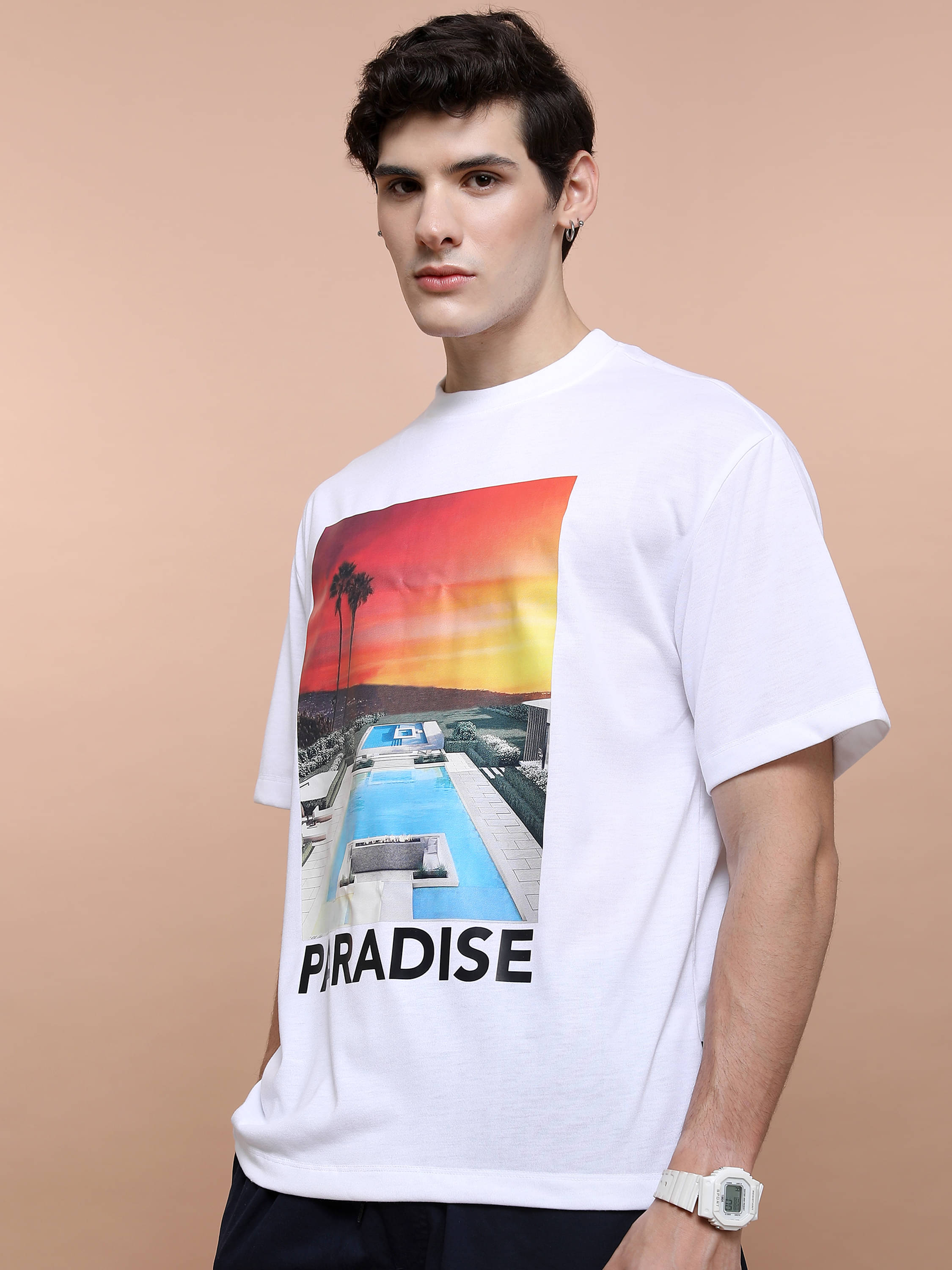     			Highlander Men Polyester Oversized Fit Printed T-Shirt ( White )