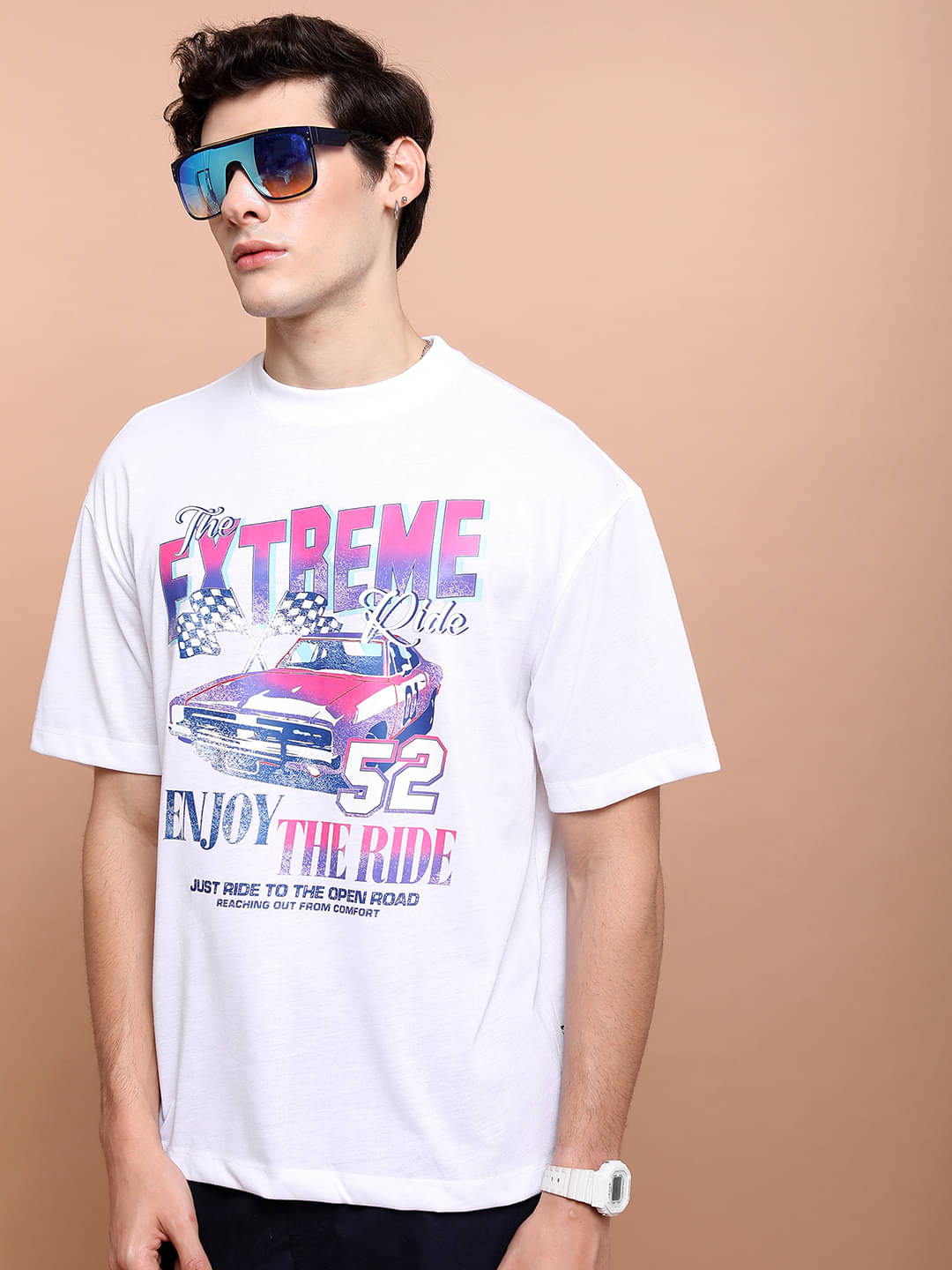     			Highlander Men Polyester Oversized Fit Printed T-Shirt ( White )