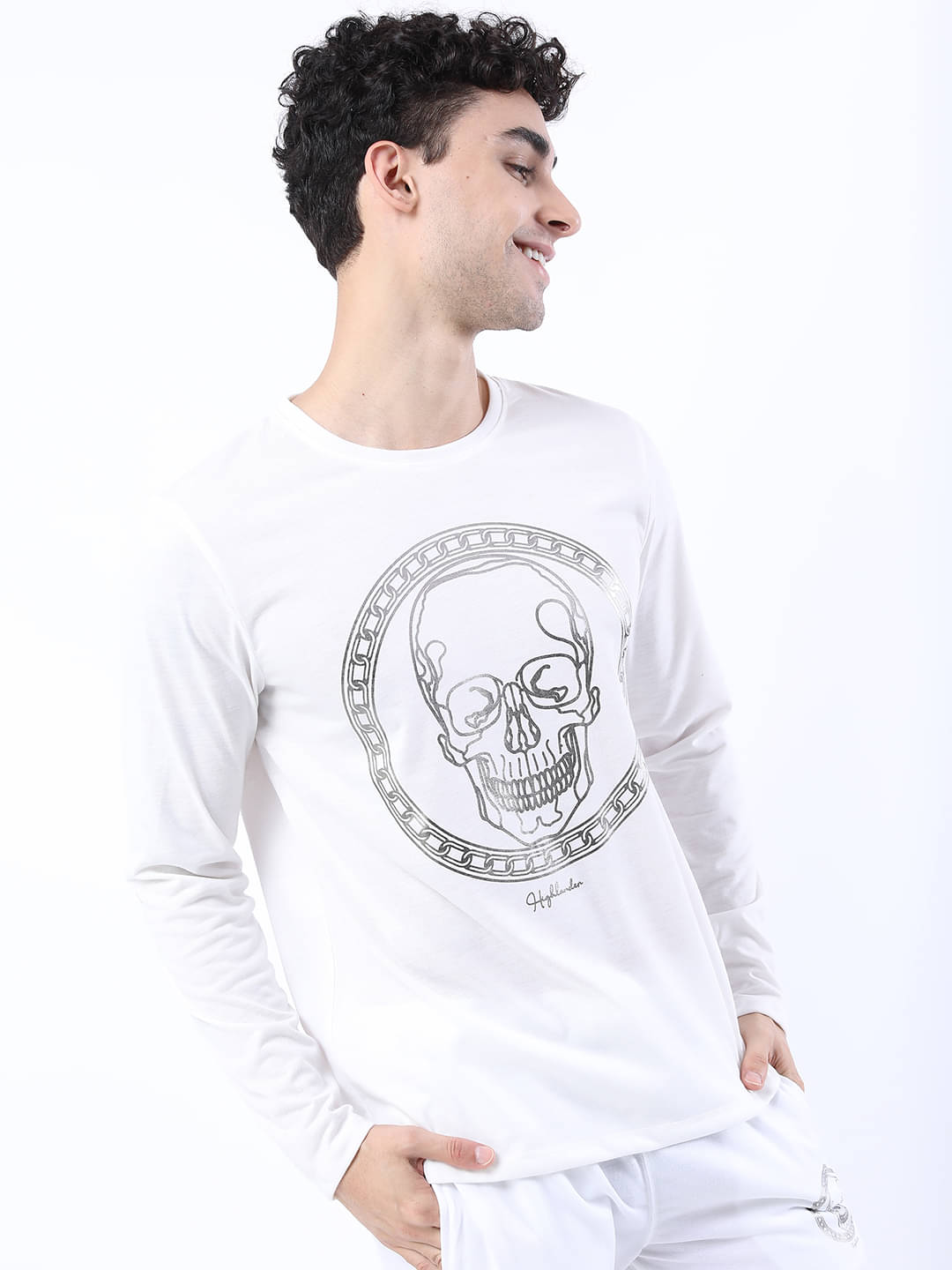Highlander Men Polyester Slim Fit Printed T-Shirt ( White ) Highlander Men Polyester Slim Fit Printed T-Shirt ( White )