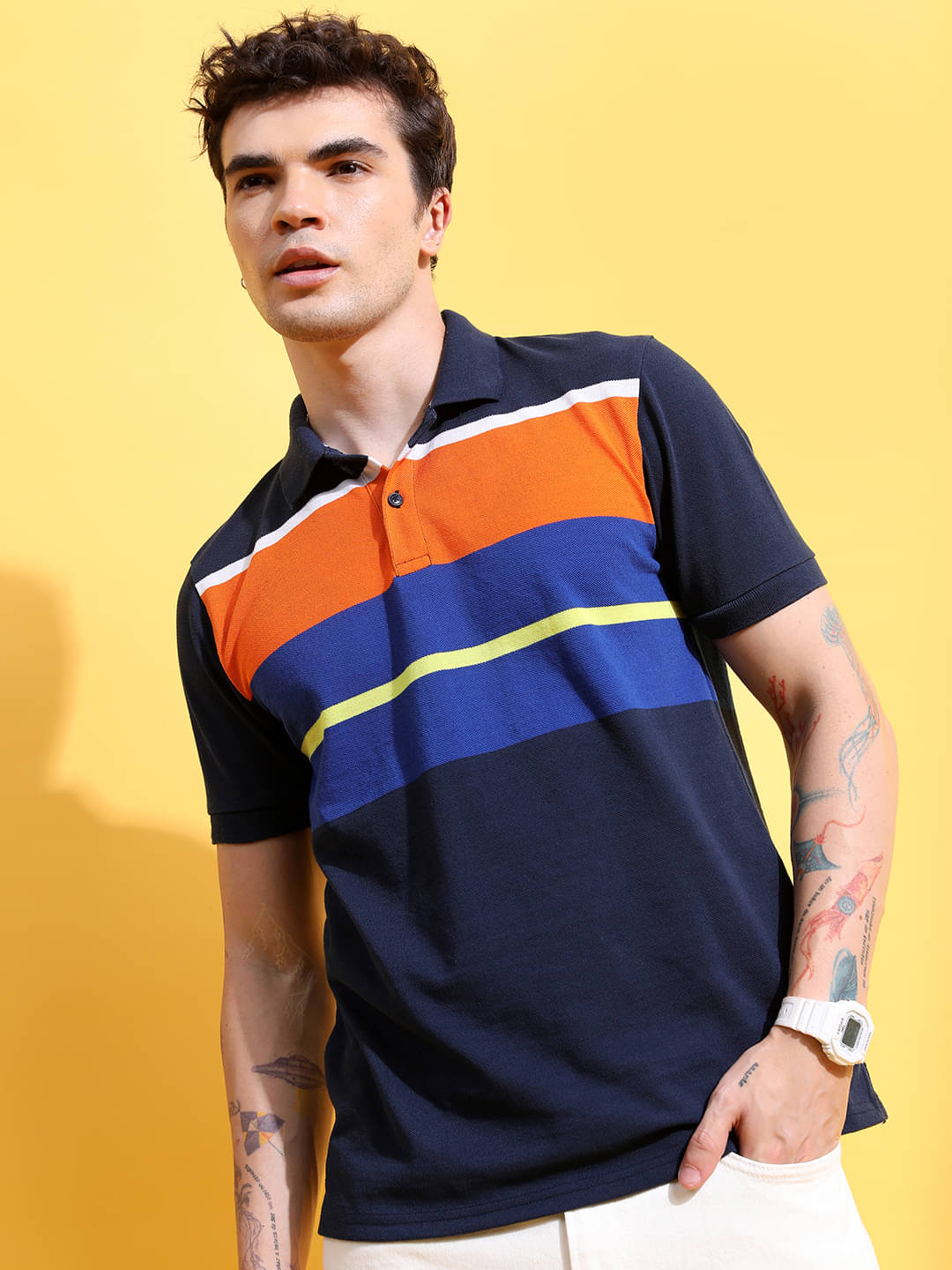     			Highlander Men Polyester Slim Fit Striped T-Shirt ( Multicolor )