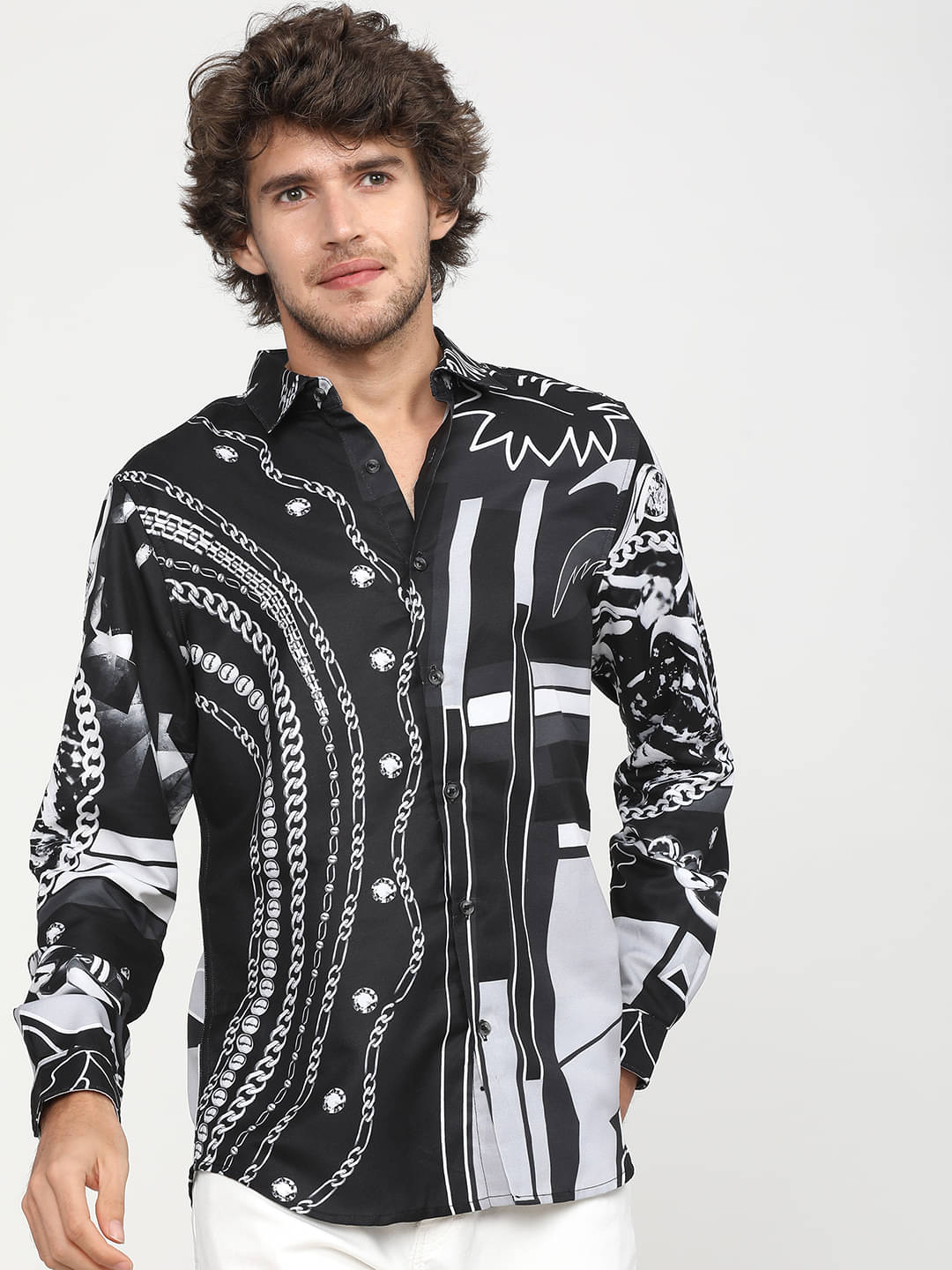     			Highlander Polyester Slim Fit Printed Full Sleeves Men's Casual Shirt - Black ( Pack of 1 )