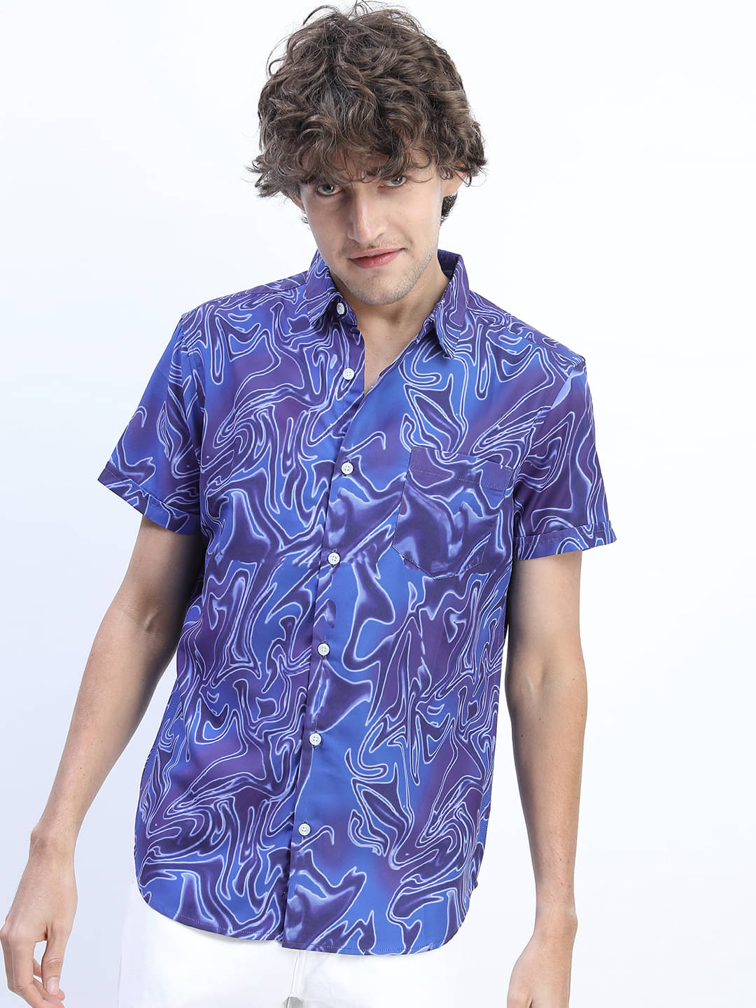     			Highlander Polyester Slim Fit Printed Half Sleeves Men's Casual Shirt - Blue ( Pack of 1 )
