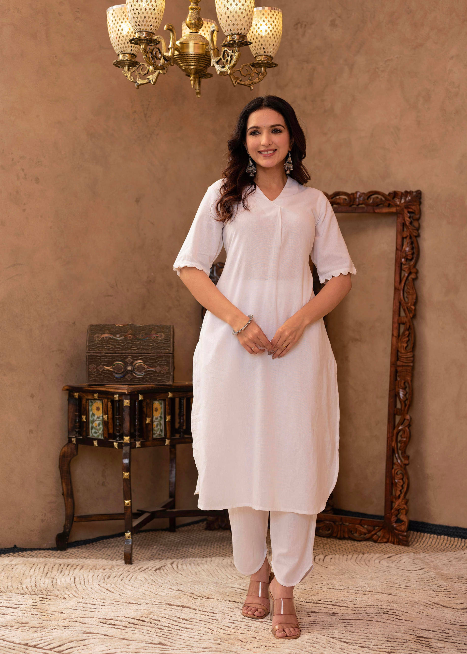 Juniper Women Cotton Embroidered A-line Kurti With Pants ( White ) Juniper Women Cotton Embroidered A-line Kurti With Pants ( White )