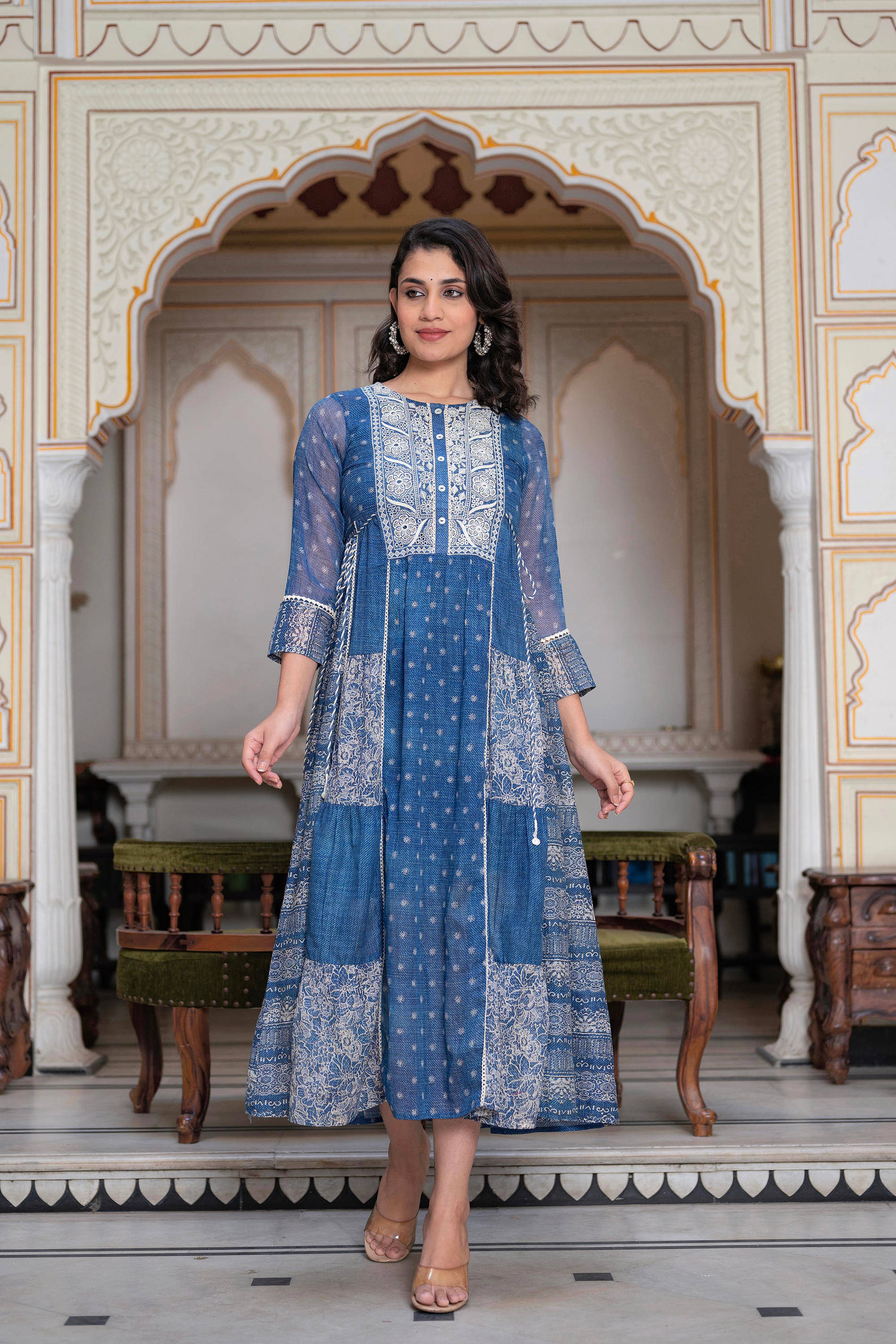     			Juniper Women Cotton Embroidered Ethnic Dress ( Blue )