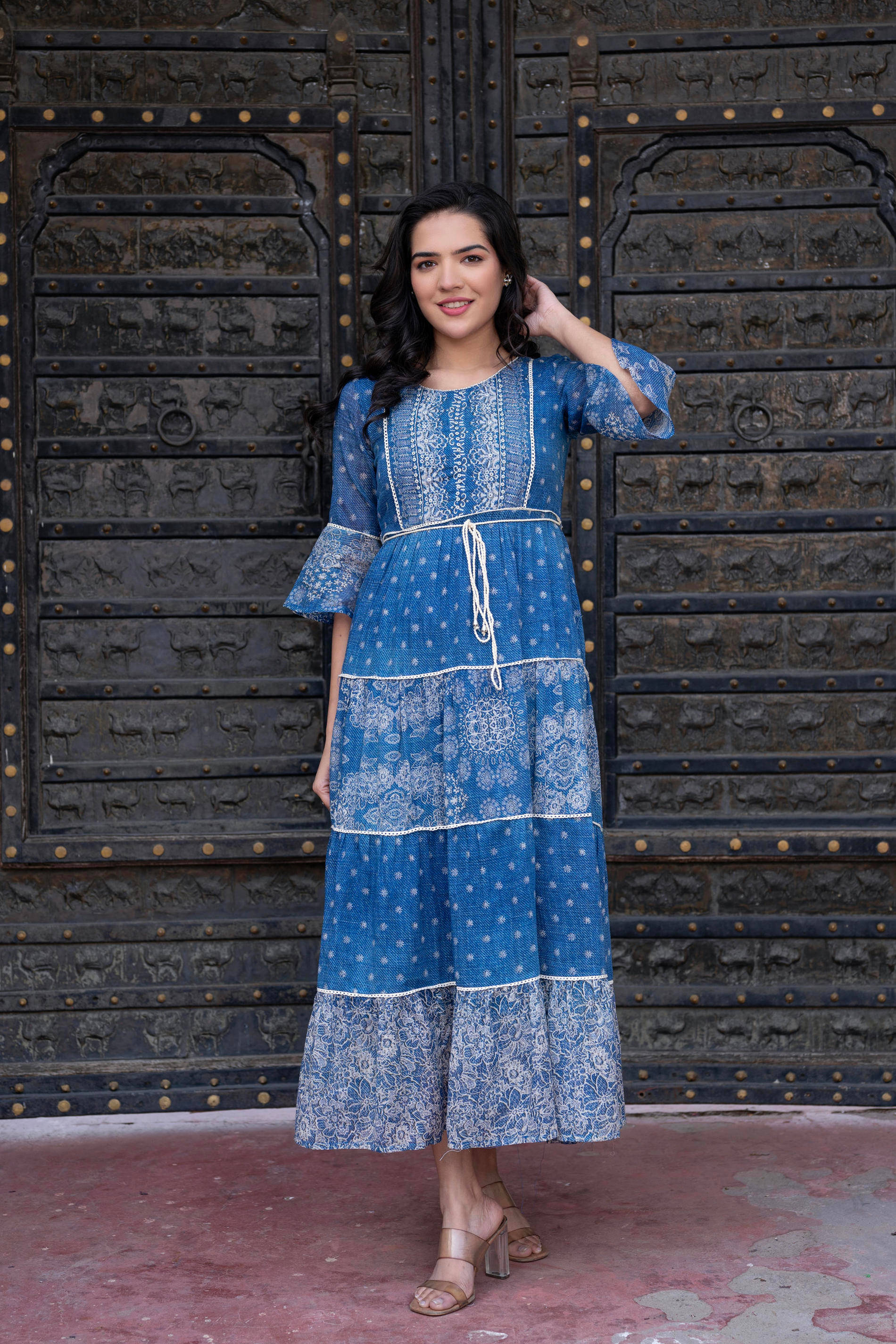     			Juniper Women Cotton Printed Ethnic Dress ( Blue )