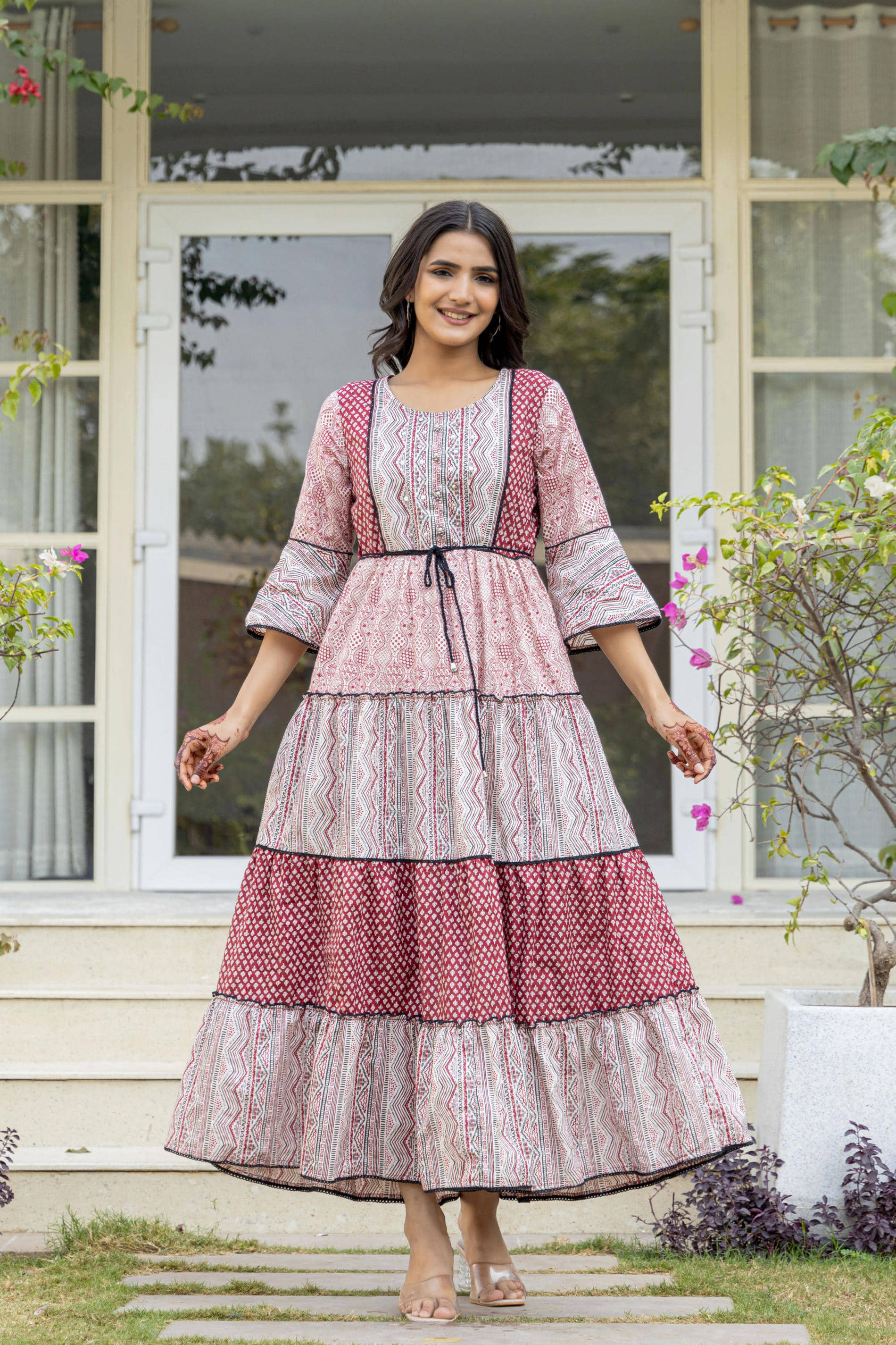 Juniper Women Cotton Printed Ethnic Dress ( Red )