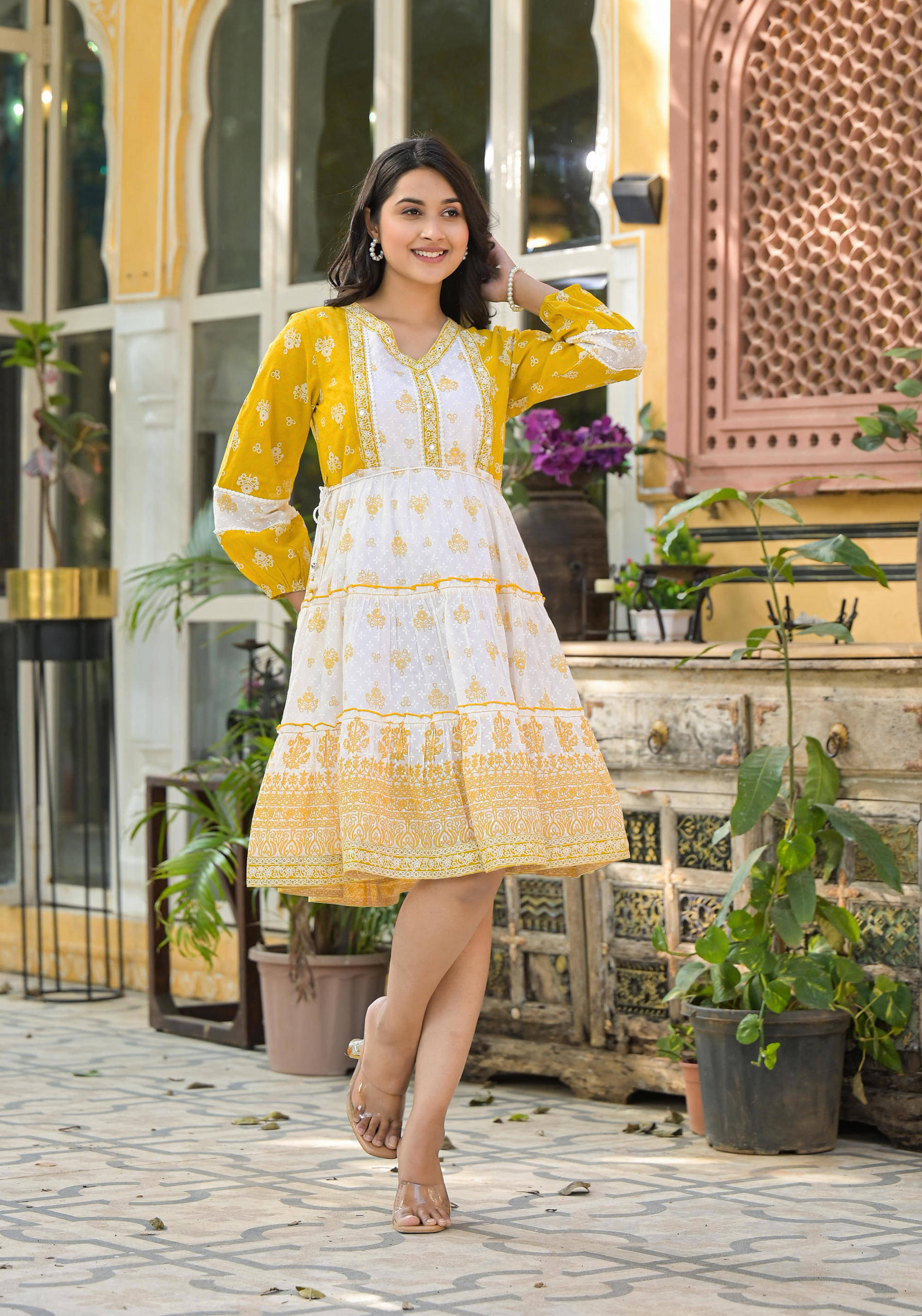 Juniper Women Cotton Printed Ethnic Dress ( Mustard ) Juniper Women Cotton Printed Ethnic Dress ( Mustard )