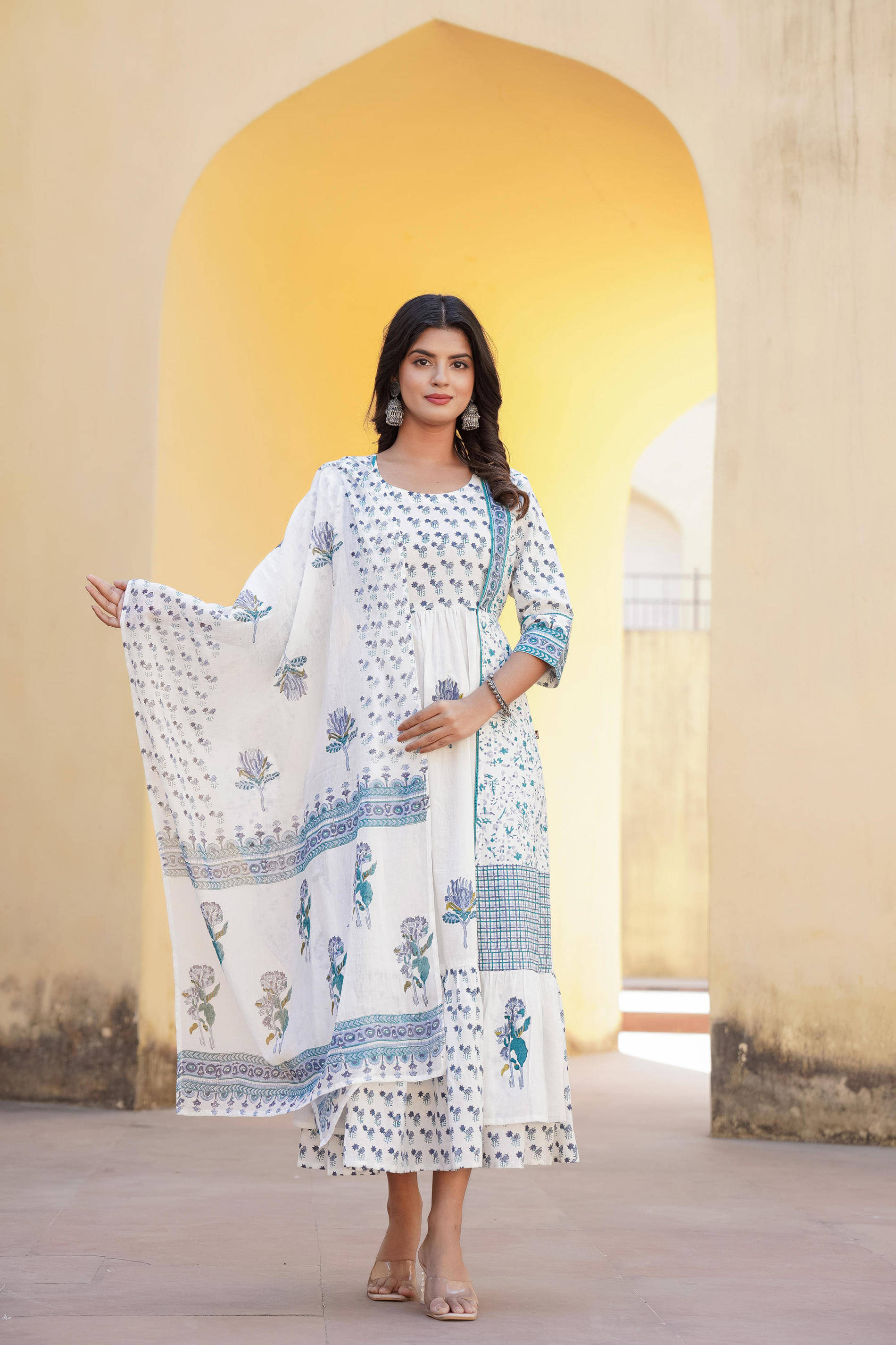 Juniper Women Cotton Printed Ethnic Dress ( White ) Juniper Women Cotton Printed Ethnic Dress ( White )