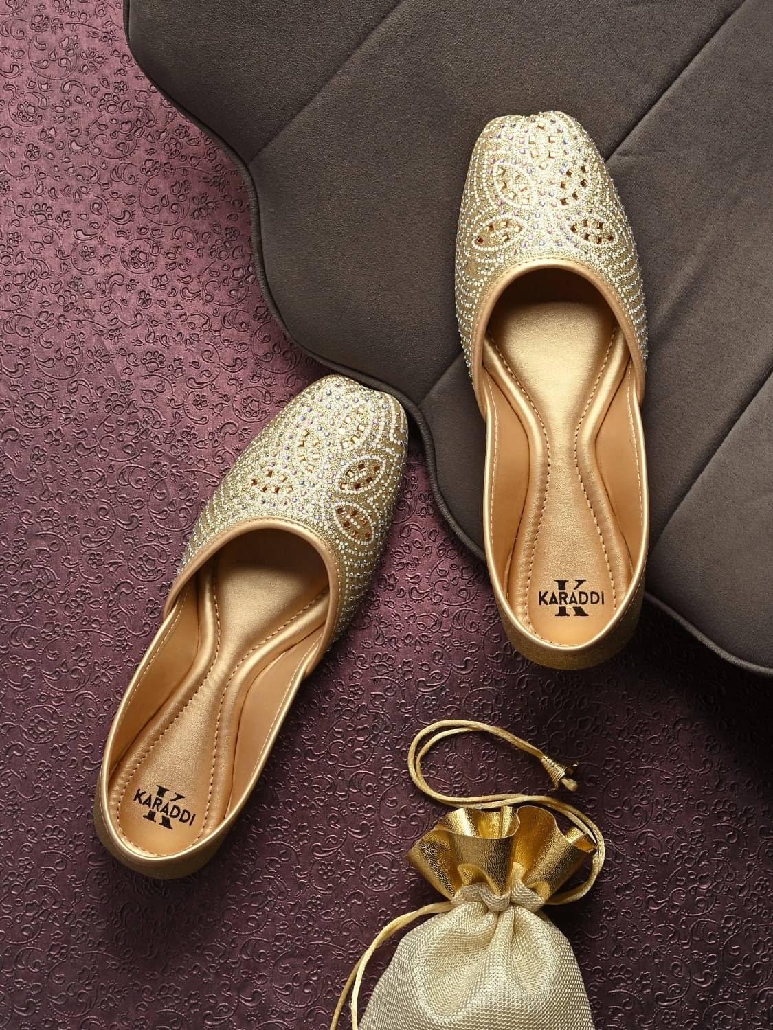     			KARADDI Gold Women's Flats