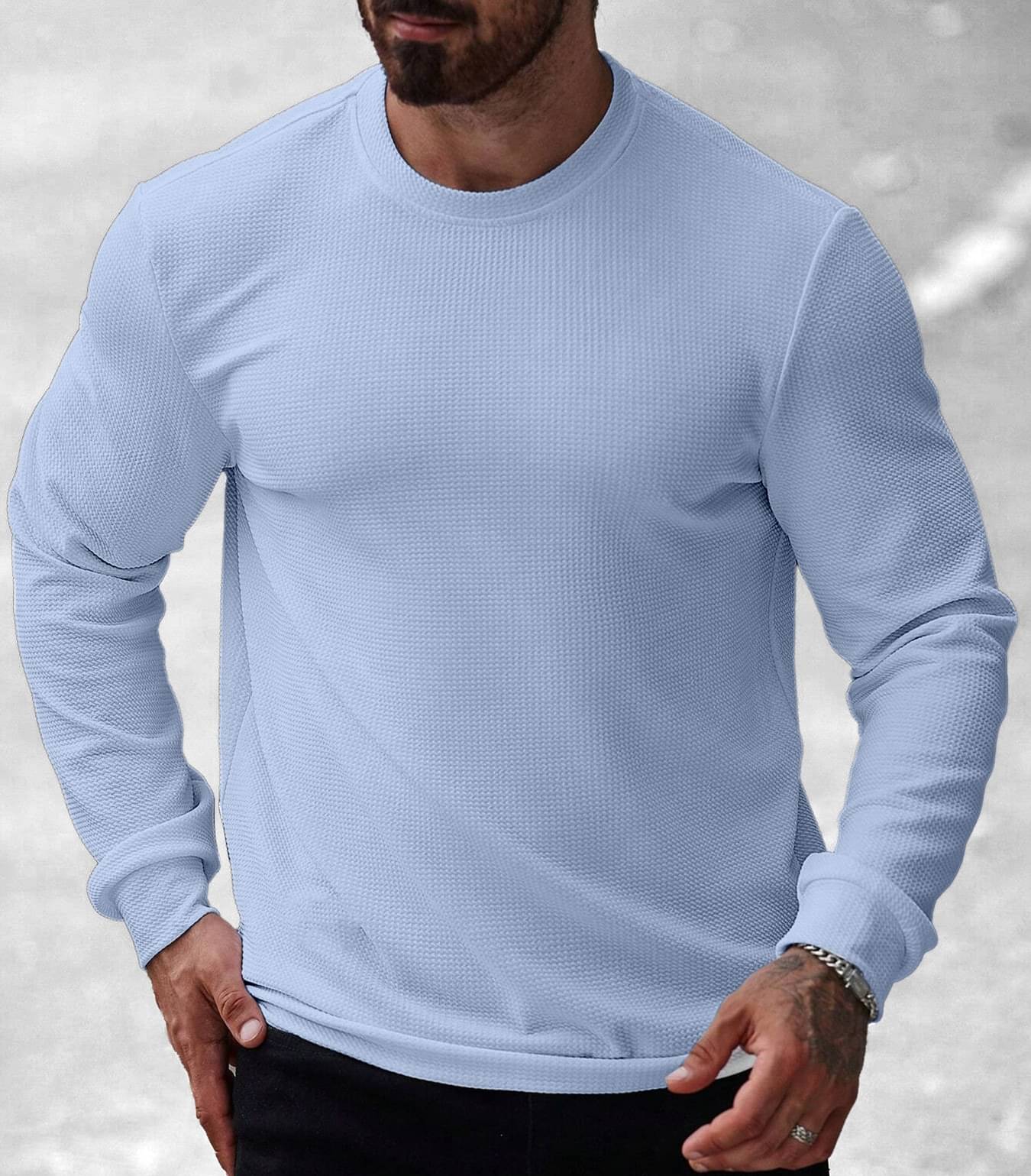     			MAKEMODE Men Cotton Blend Regular Fit Self Design T-Shirt ( Sky Blue )